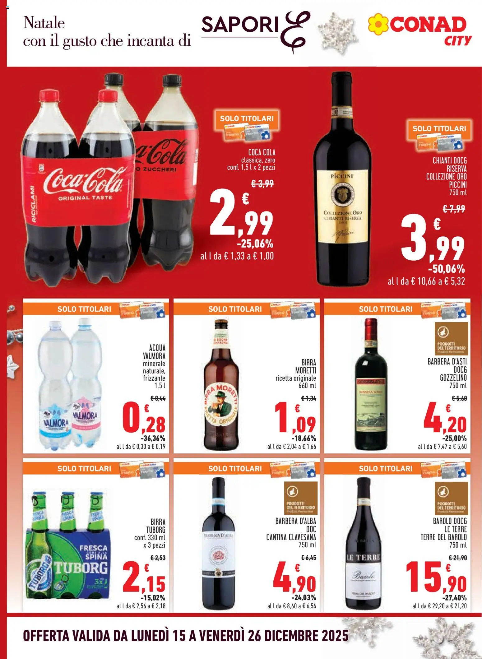 Volantino Conad del 15.12.2025 | Pagina: 14 | Prodotti: Birra, Acqua, Birra Moretti, Coca Cola