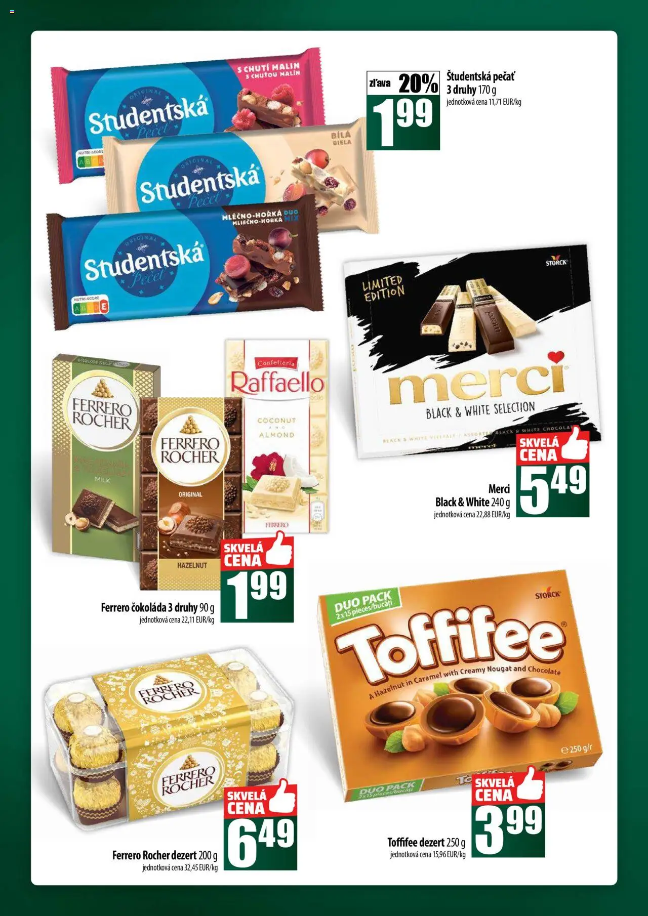 Nové COOP Jednota akcie – leták je platný od 02.10.2025 | Strana: 38 | Produkty: Merci, Čokoláda, Toffifee, Študentská pečať