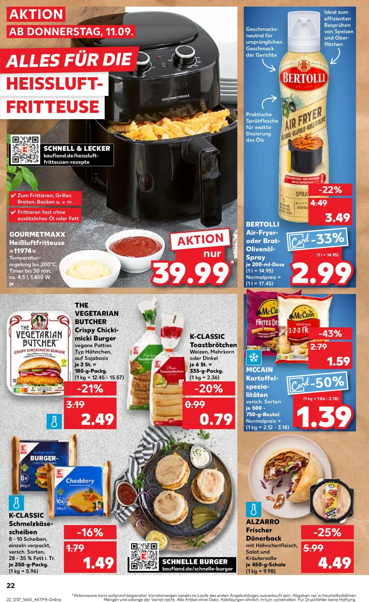 Kaufland prospekt Potsdam	 – gültig ab 14.09.2025 | Seite: 22 | Produkte: Öl, Burger, Fritteuse, Heißluftfritteuse