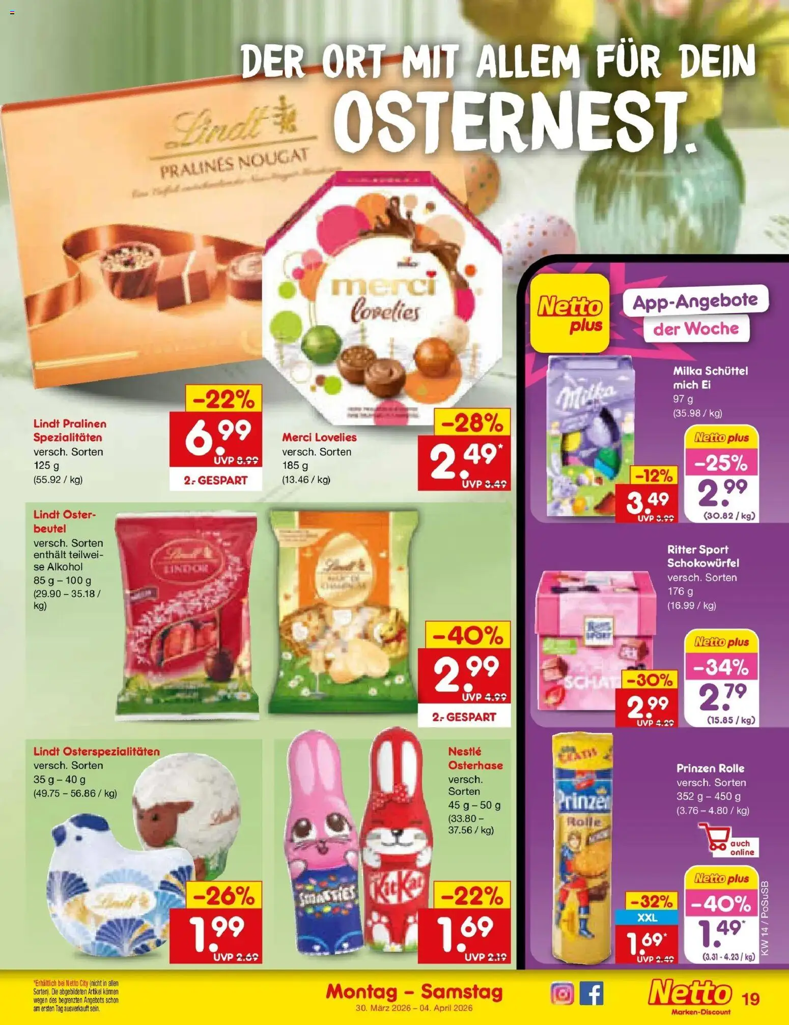 Netto Marken-Discount Prospekt Mistelbach	 – gültig ab 30.03.2026 | Seite: 21 | Produkte: Merci, Ritter sport, Milka, Lindt