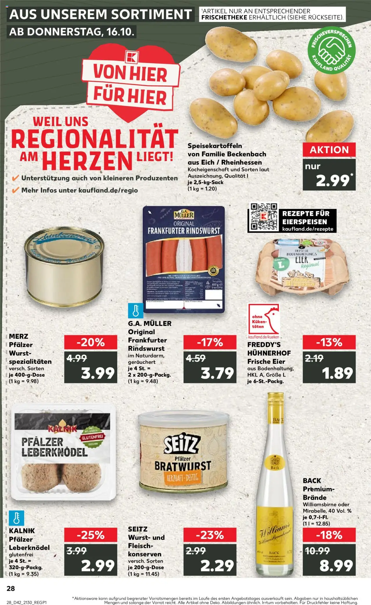 Kaufland prospekt Speyer	 – gültig ab 16.10.2025 | Seite: 28 | Produkte: Eier, Bratwurst, Wurst, Fleisch
