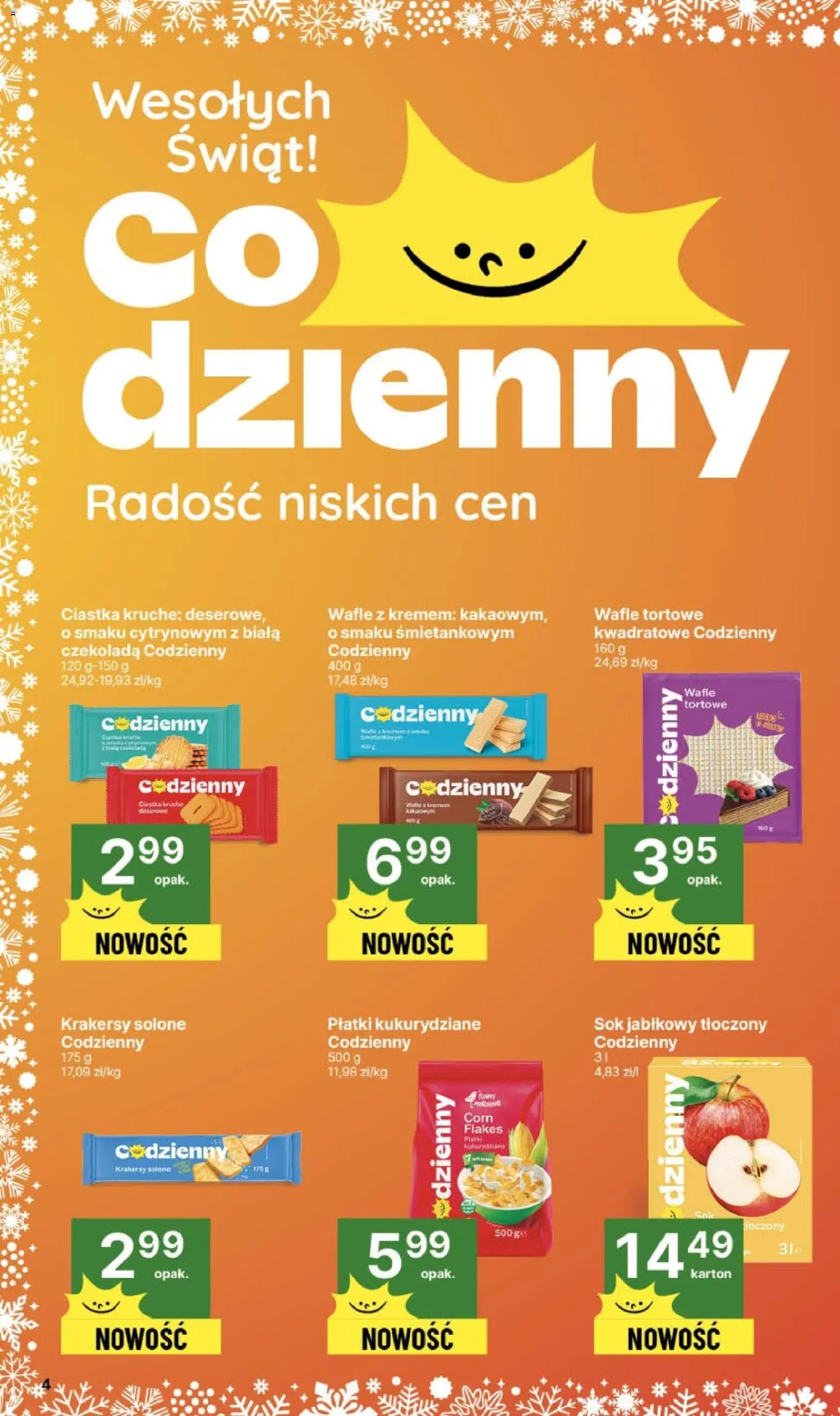 Delikatesy Centrum Gazetka - Sklepy Własne od 20.11.2025 | Strona: 4 | Produkty: Sok jabłkowy, Wafle tortowe, Krakersy, Ciastka