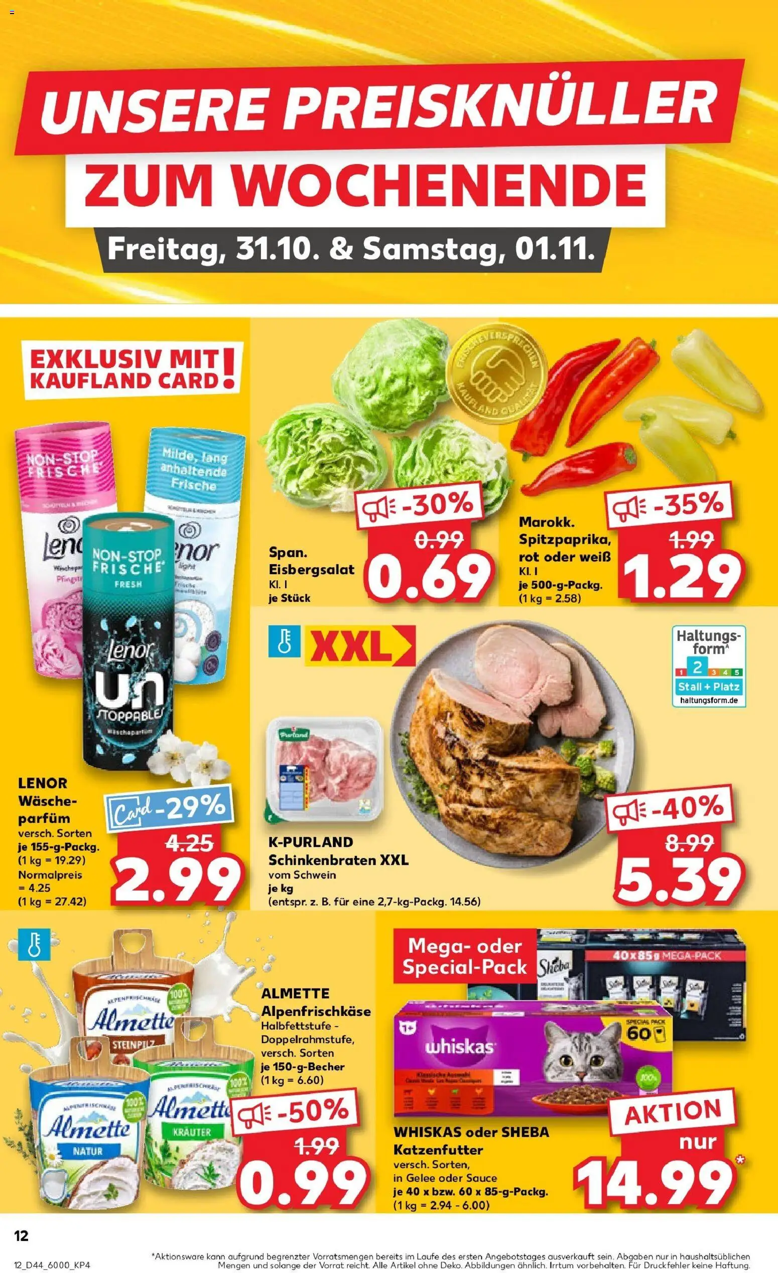 Kaufland prospekt Hanau	 – gültig ab 30.10.2025 | Seite: 12 | Produkte: Katzenfutter, Parfüm, Eisbergsalat, Whiskas