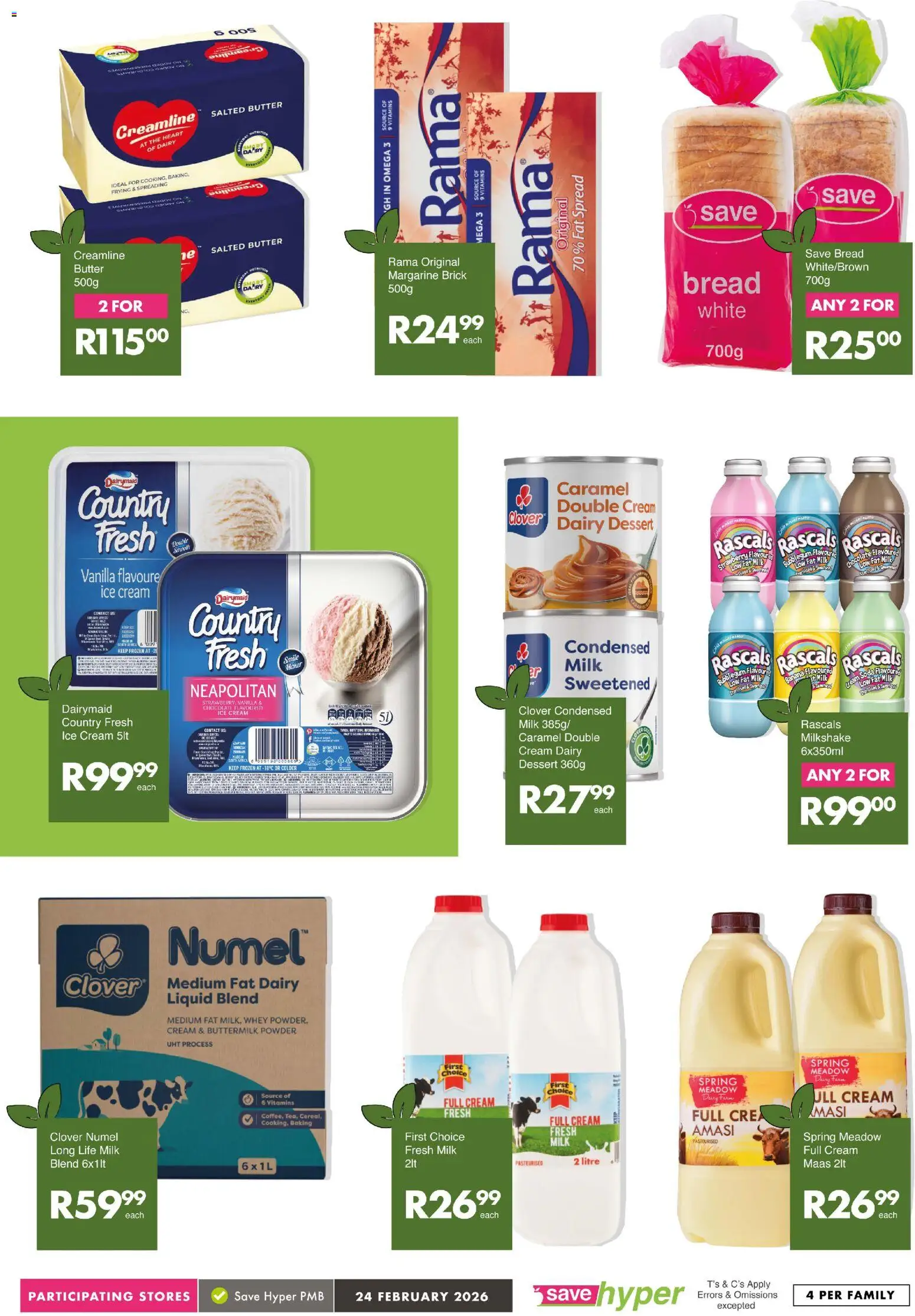 New Save catalogue – valid from 24.02.2026 | Page: 9 | Products: Milk, Bread, Margarine, Cream