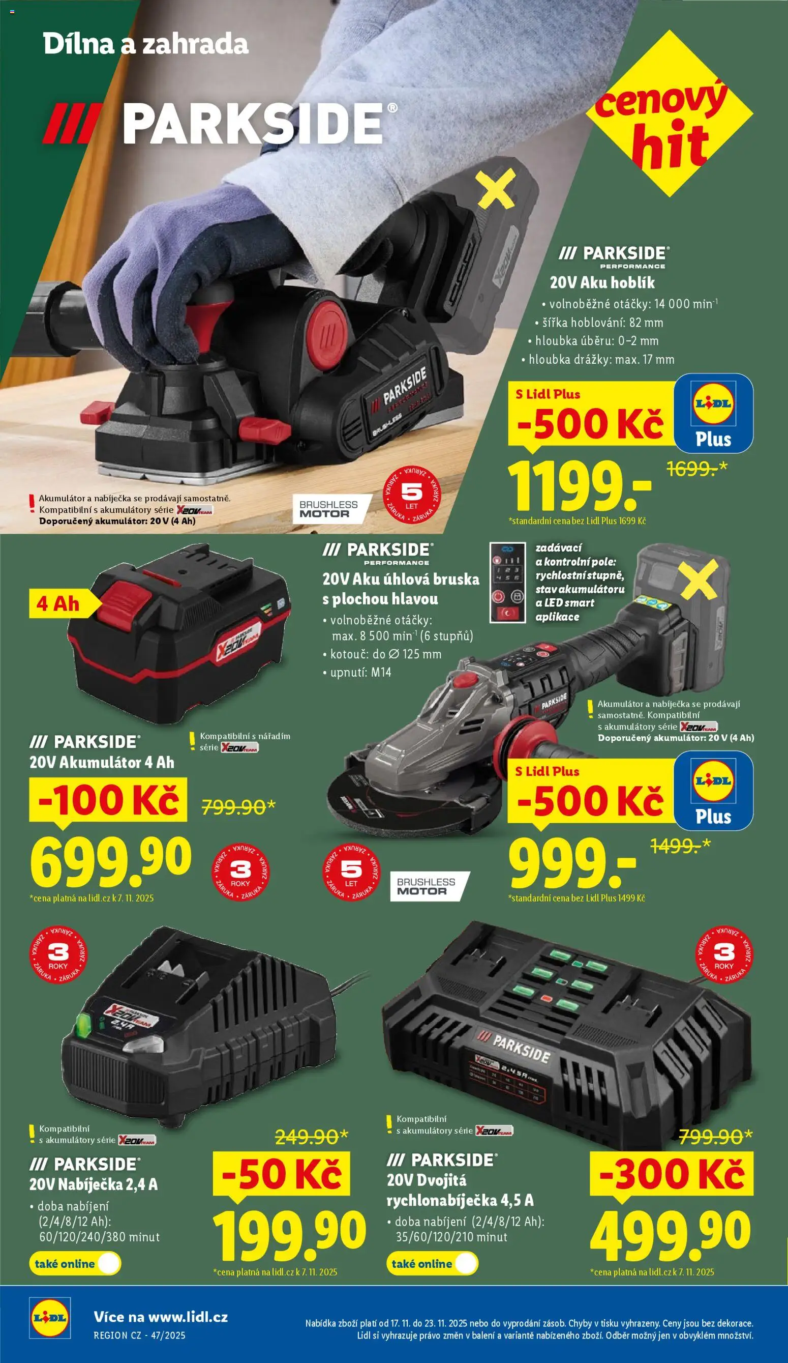 Lidl Black Friday od 17.11.2025 | Strana: 42 | Produkty: Parkside, Hoblík, LED, Úhlová bruska