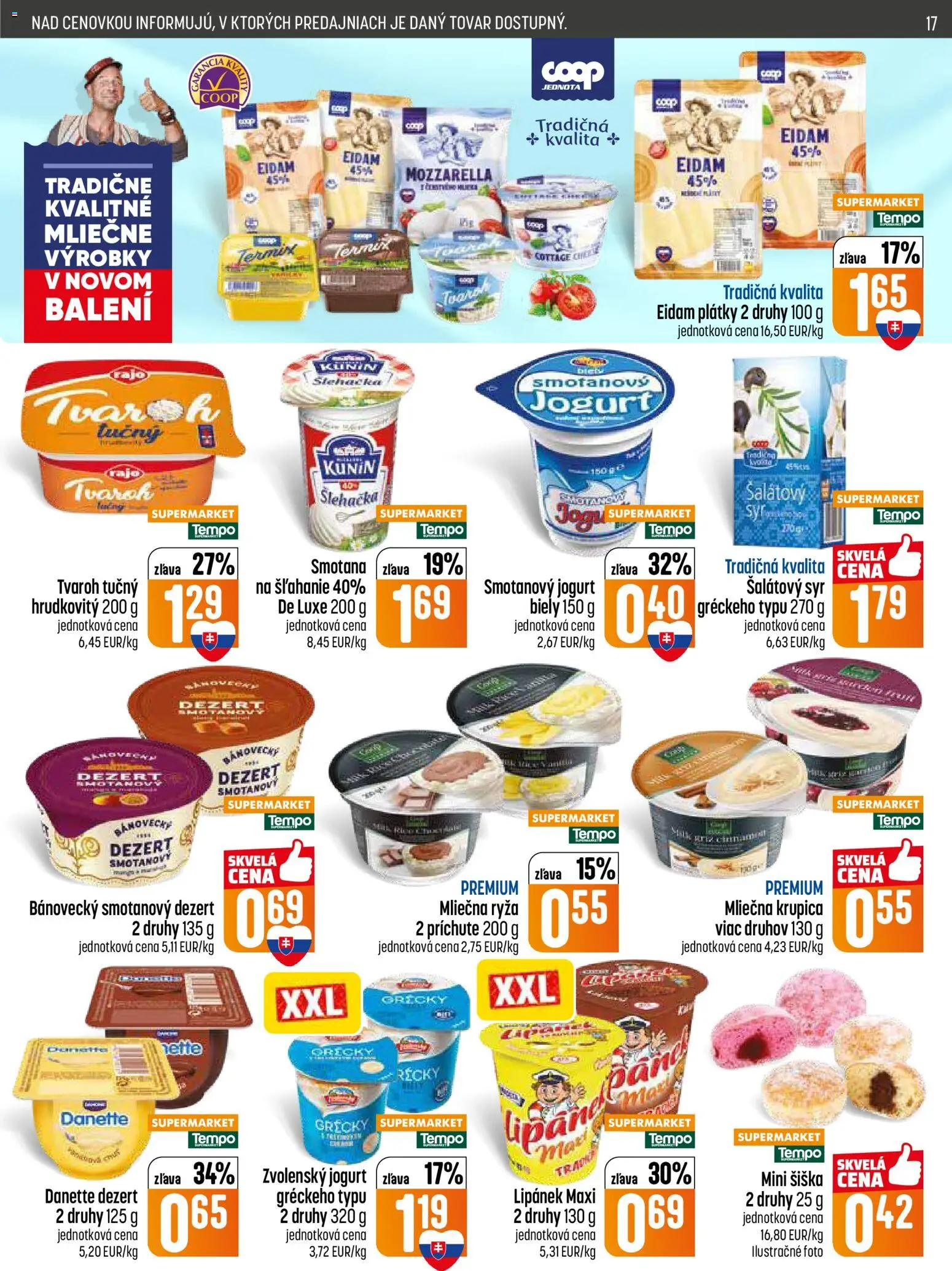 Nové COOP Jednota akcie – leták je platný od 09.04.2026 | Strana: 17 | Produkty: Jogurt, Eidam, Tvaroh, Krupica