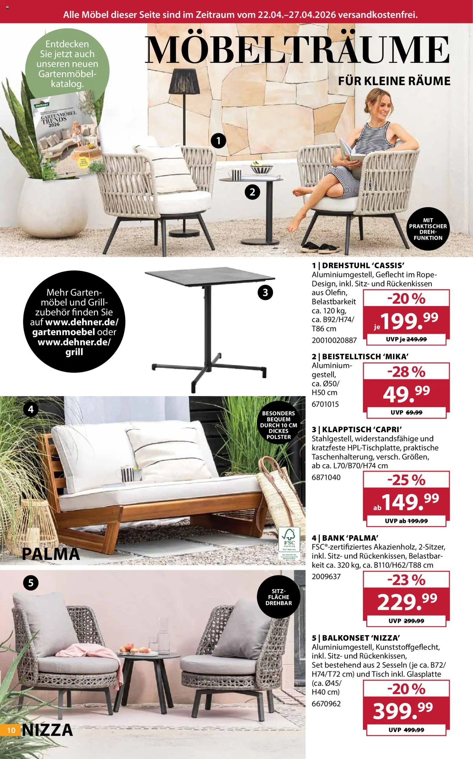 Dehner Prospekt 	 – gültig ab 22.04.2026 | Seite: 10 | Produkte: Grill, Beistelltisch, Tisch, Gartenmöbel