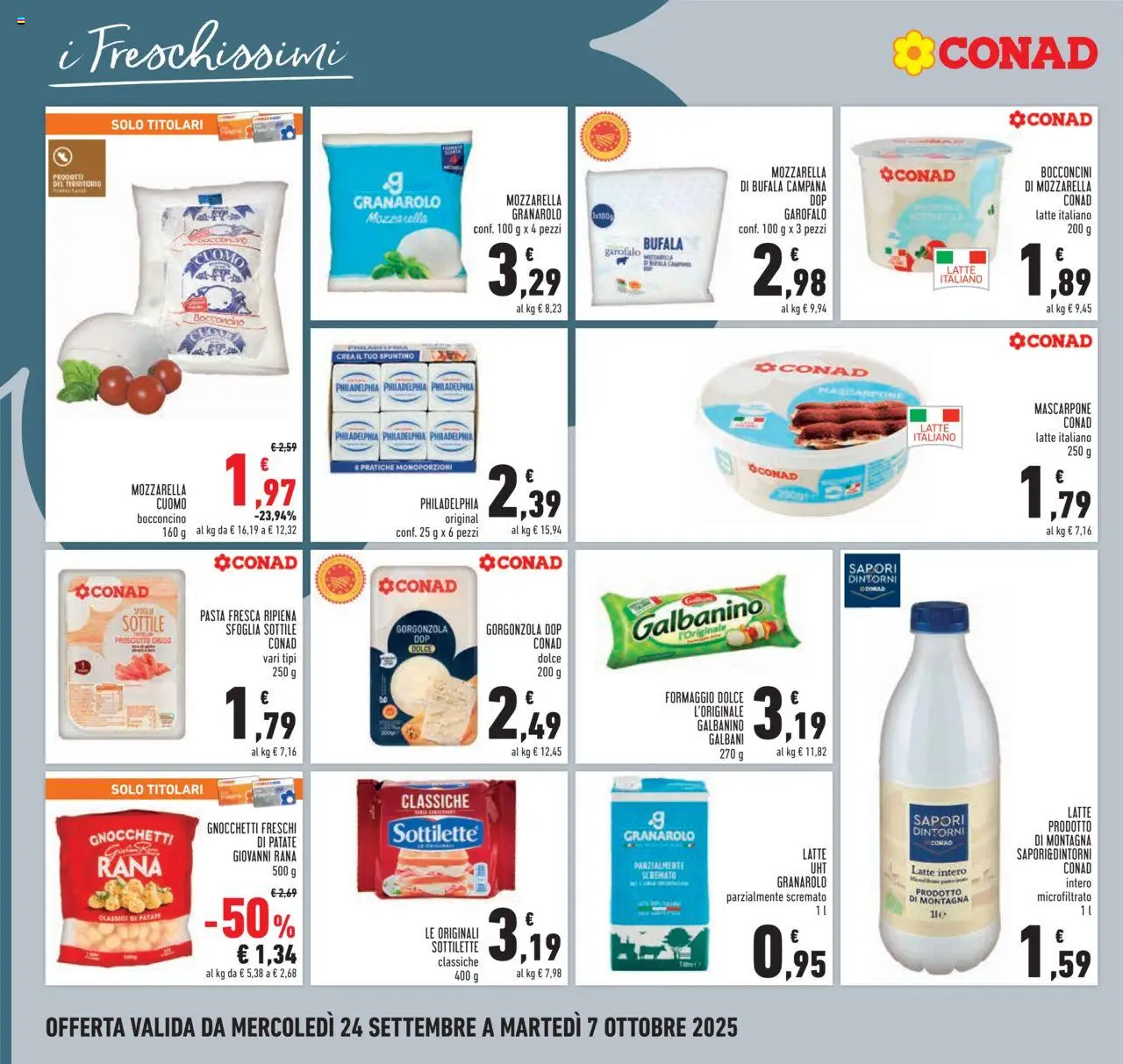 Volantino Conad del 24.09.2025 | Pagina: 10 | Prodotti: Mozzarella, Latte, Pasta, Gorgonzola