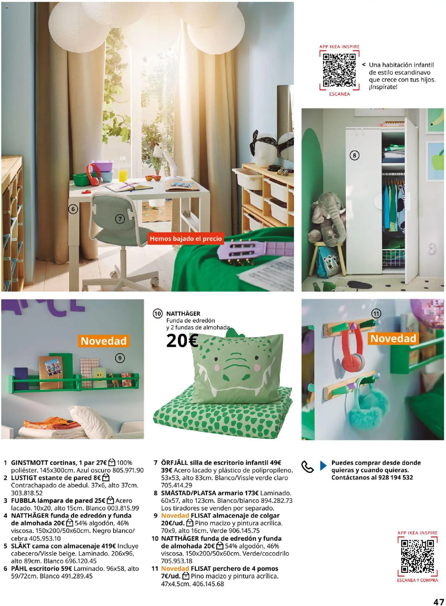 Catálogo IKEA Dormitorios │ válido desde el 01.02.2026 | Página: 47 | Productos: Lámpara de pared, Cama, Estante, Silla