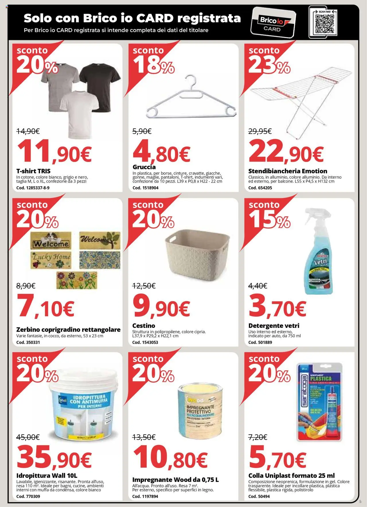 Volantino Brico io del 01.08.2025 | Pagina: 5 | Prodotti: Detergente, Stendibiancheria, Colla, Cestino