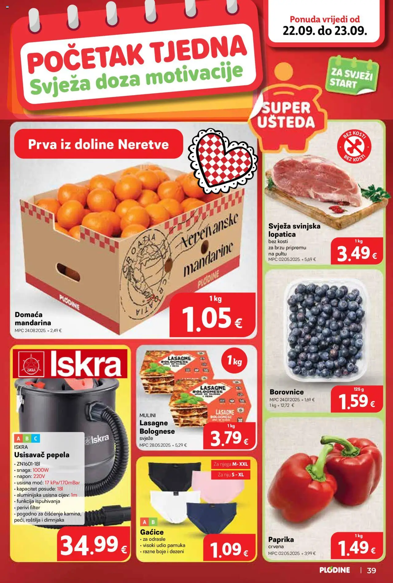 Plodine katalog | vrijedi od 17.09.2025 | Stranica: 39 | Proizvodi: Usisavač, Svinjska lopatica, Paprika, Lopatica