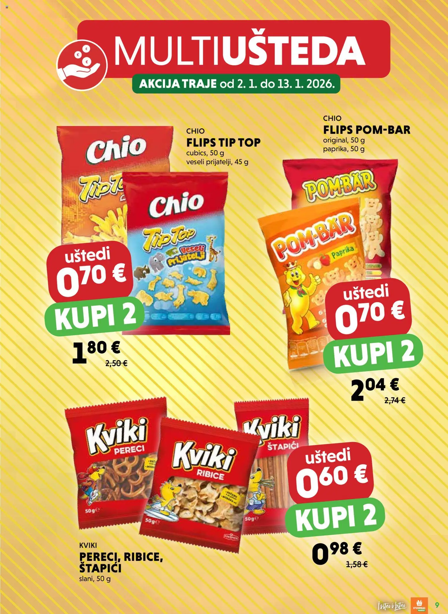 Studenac katalog | vrijedi od 02.01.2026 | Stranica: 9 | Proizvodi: Flips, Paprika, Štapići, Pereci