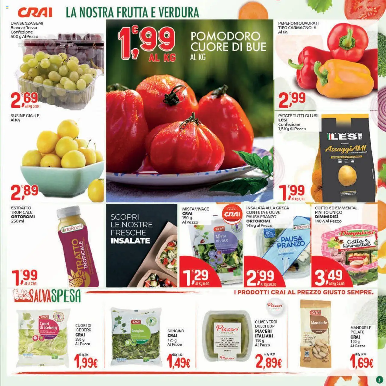 Volantino CRAI del 07.08.2025 | Pagina: 3 | Prodotti: Pomodoro, Mandorle, Feta, Emmental