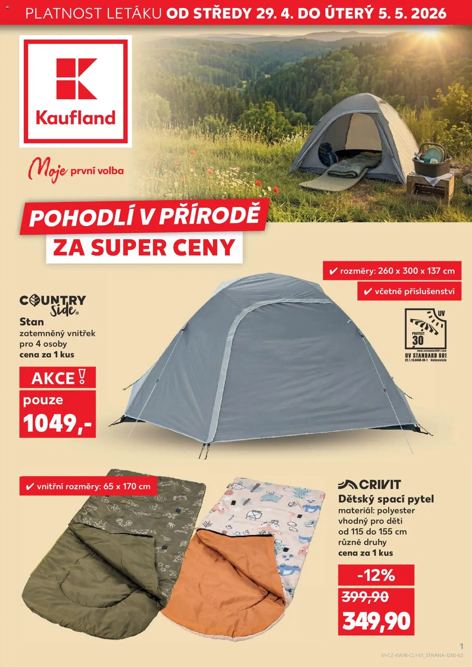 Kaufland leták - Ostrava od 29.04.2026 | Strana: 1 | Produkty: Stan, Spací pytel