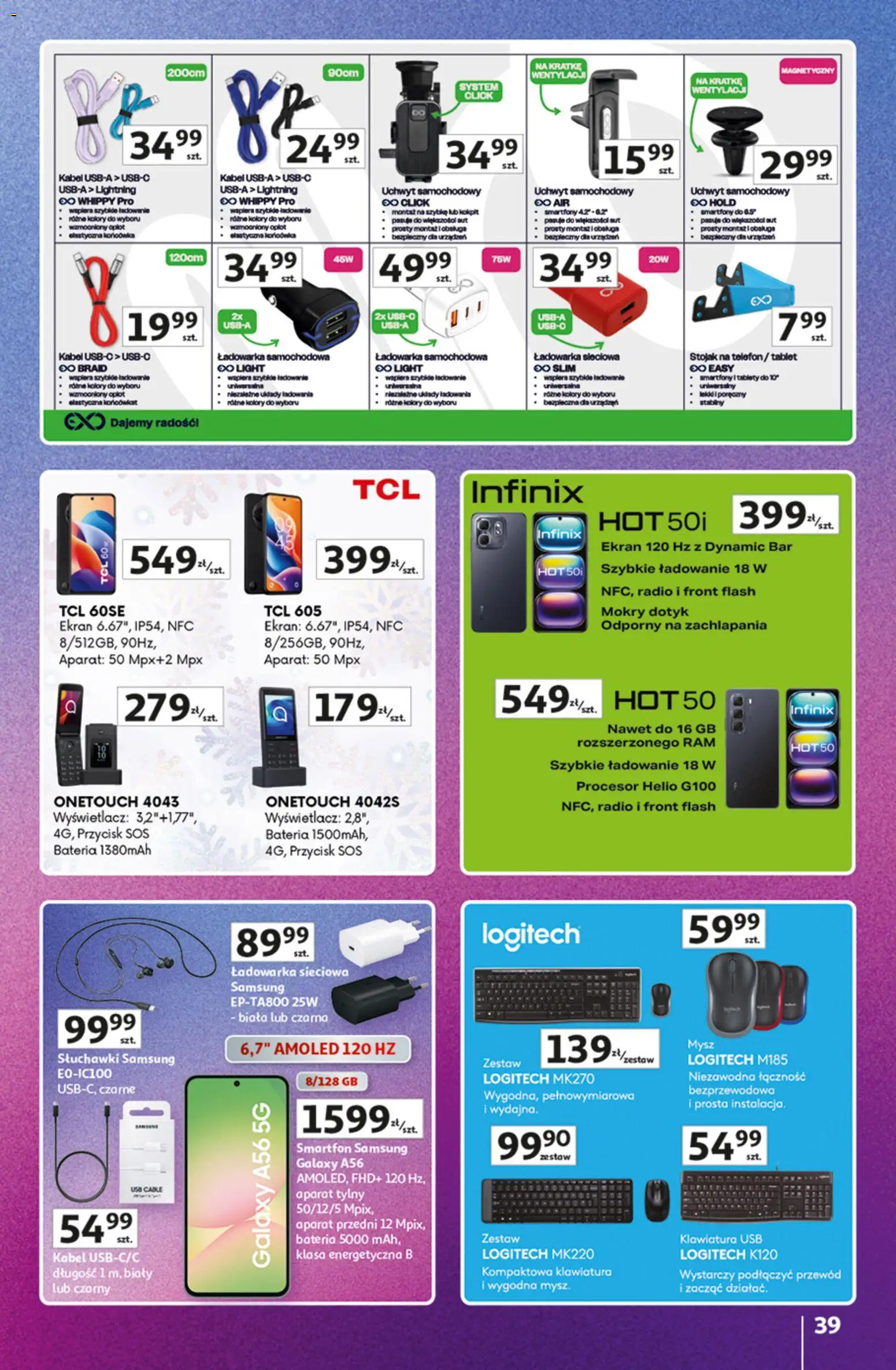 Auchan Gazetka - Znane Marki duży wybór Hipermarket od 04.12.2025 | Strona: 39 | Produkty: Telefon, Tablet, Radio, Słuchawki