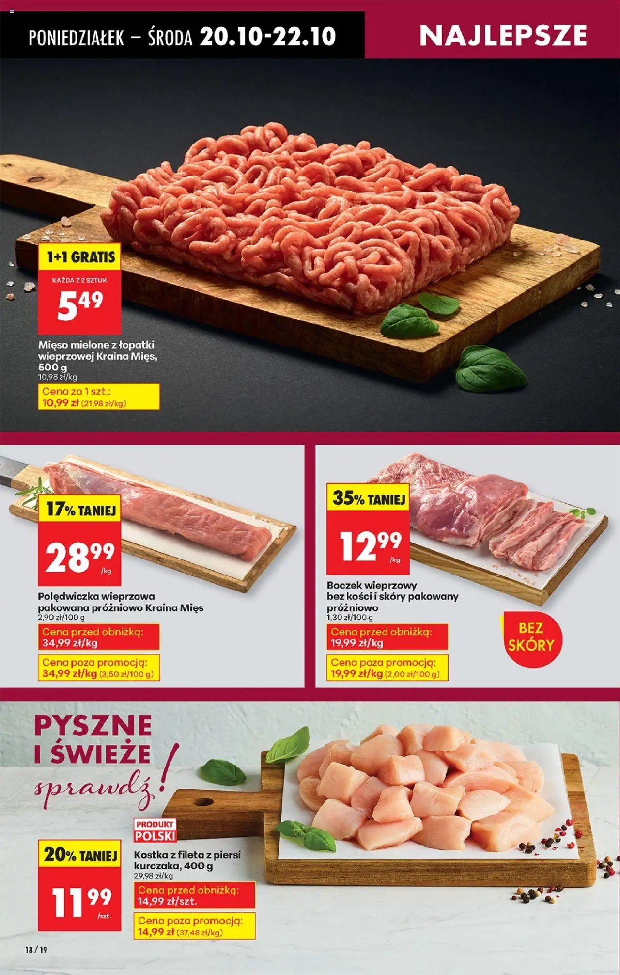 Biedronka gazetka od 20.10.2025 | Strona: 22 | Produkty: Piersi, Boczek wieprzowy, Polędwiczka wieprzowa, Mięso mielone