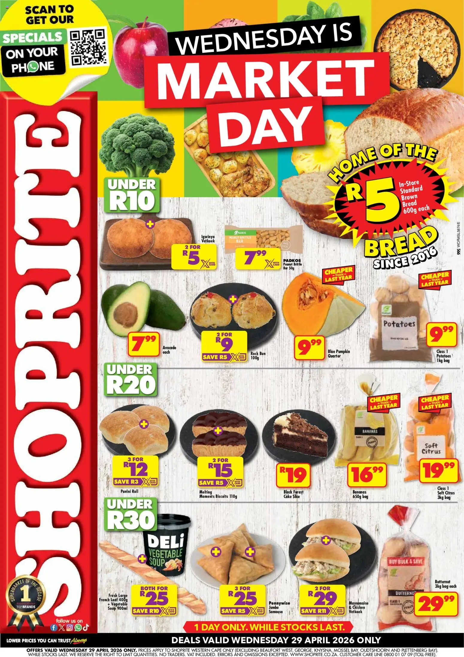 New Shoprite catalogue – valid from 29.04.2026 | Page: 1 | Products: Cake, Chicken, Bananas, Potatoes