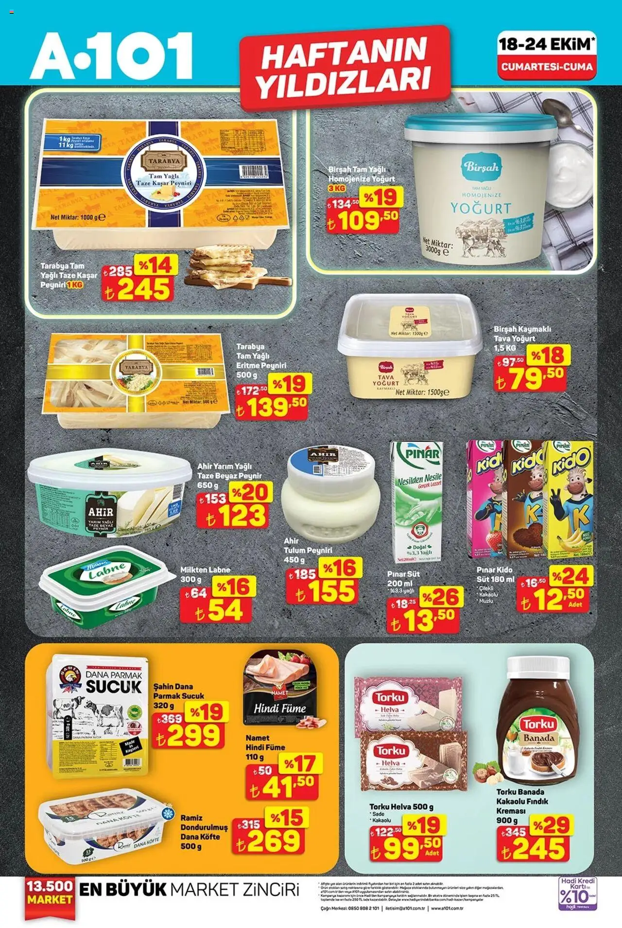 A101 Katalog - 18.10.2025 tarihinden itibaren geçerlidir | Sayfa: 1 | Ürünler: Peynir, Tulum, Hindi füme, Sucuk