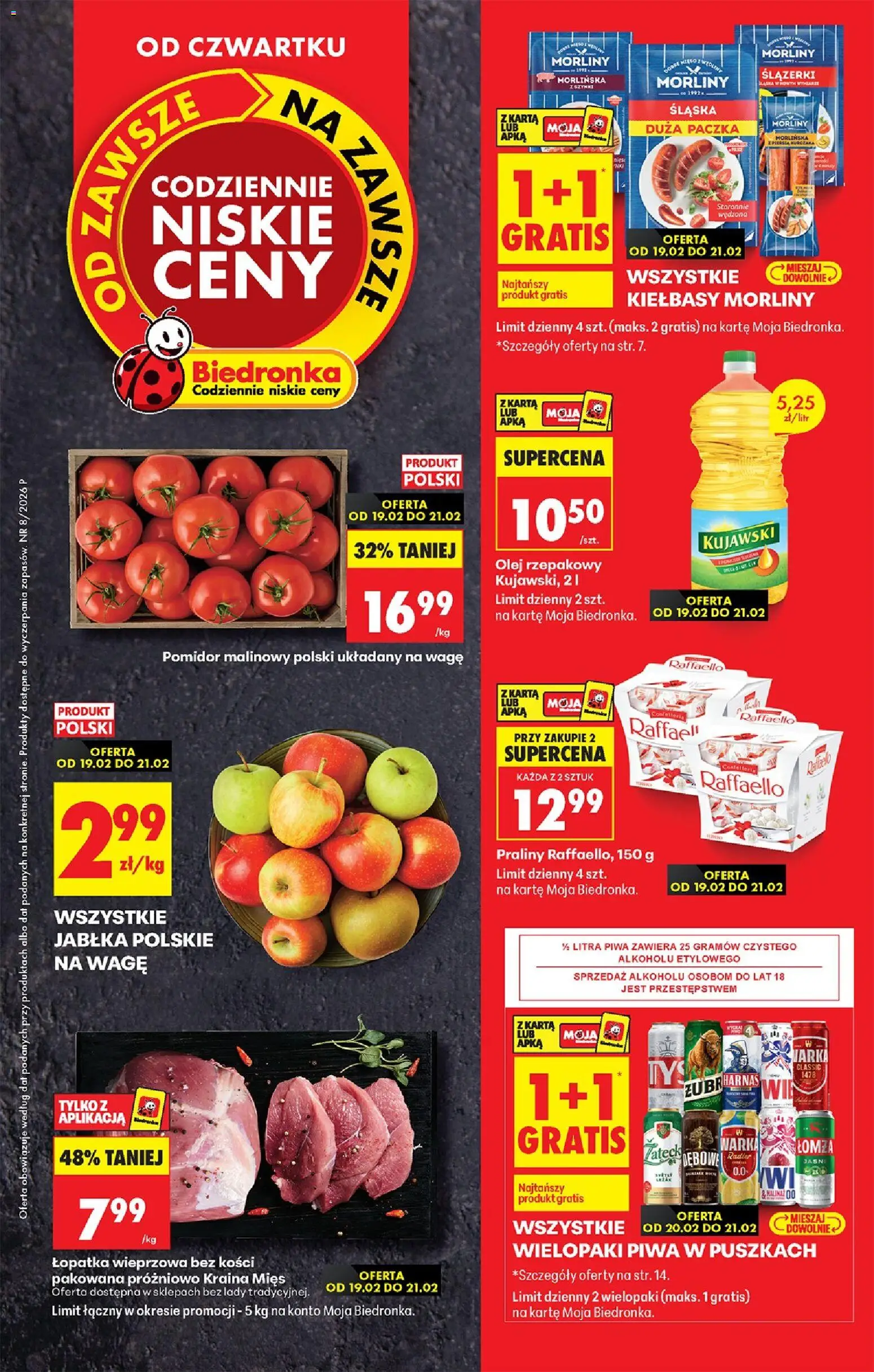 Biedronka Polsko leták - W tym tygodniu od 19.02.2026 | Strana: 1 | Produkty: Olej, Jablka, Radler, Lopatka