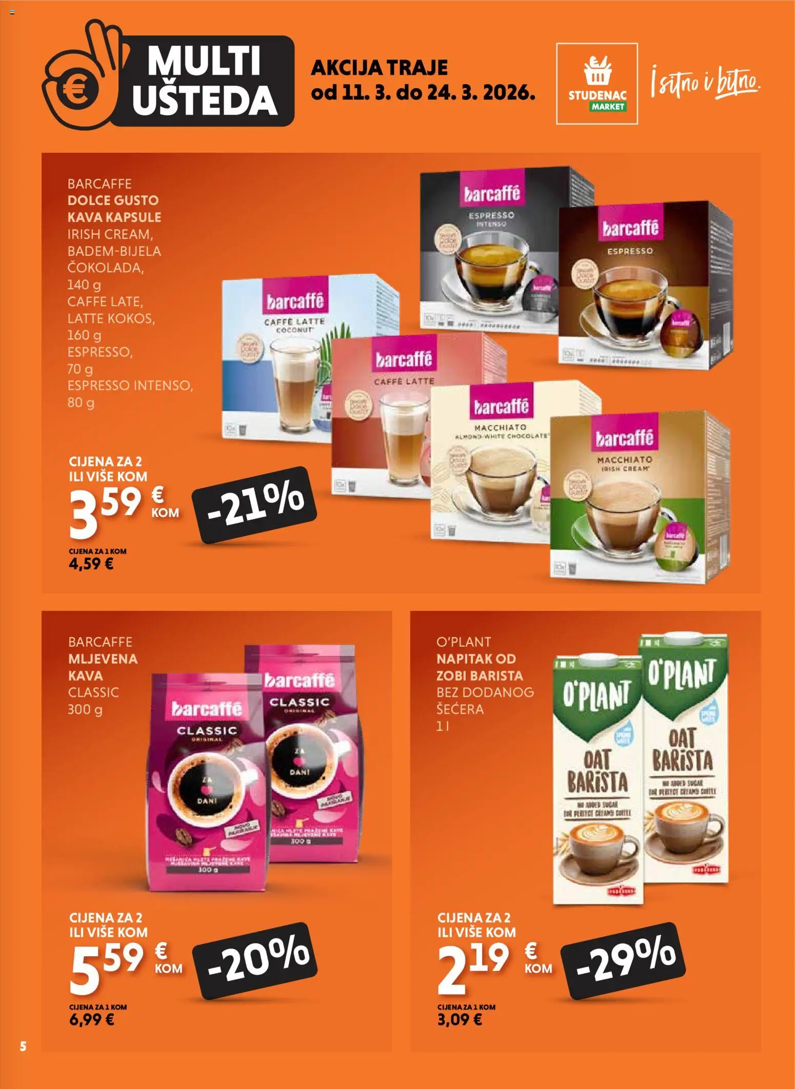 Studenac katalog | vrijedi od 11.03.2026 | Stranica: 5 | Proizvodi: Dolce Gusto, Kava, Barcaffe