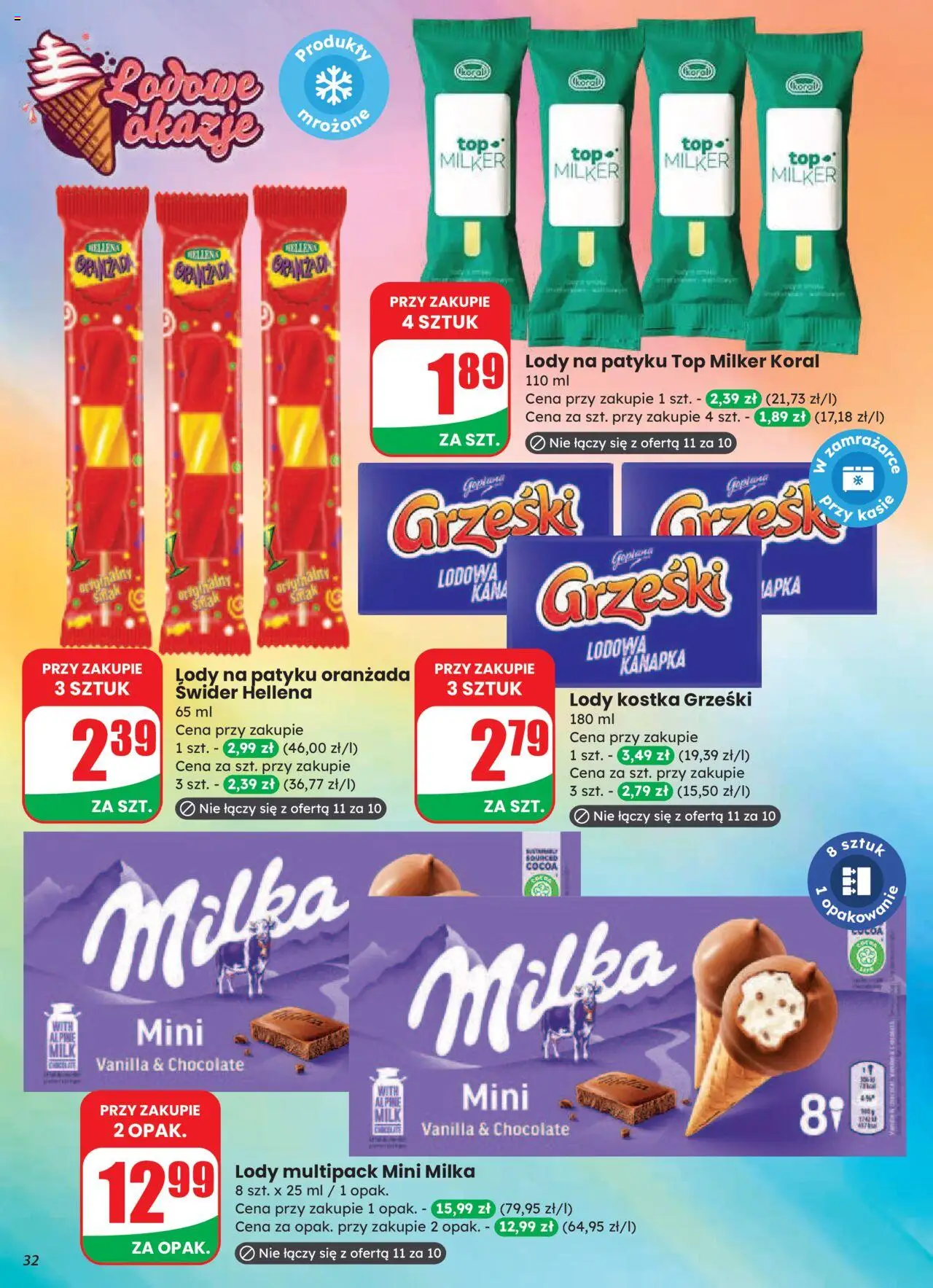 Dino Gazetka od 20.08.2025 | Strona: 32 | Produkty: Top, Milka, Lody na patyku, Lody
