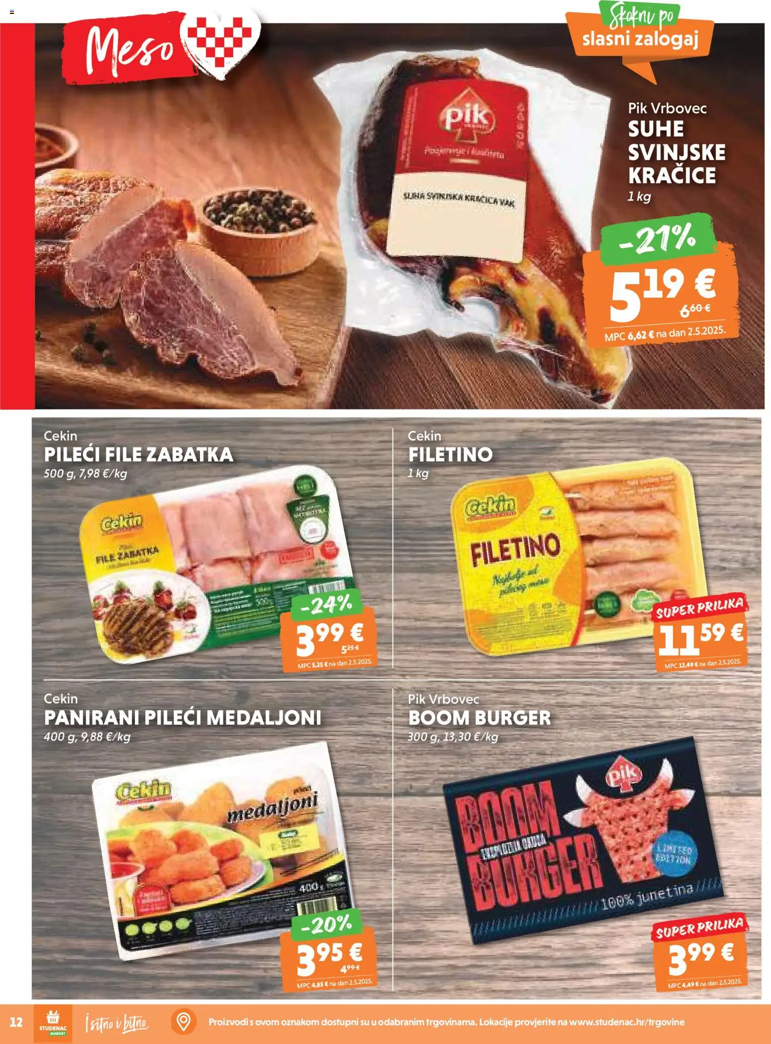 Studenac katalog | vrijedi od 05.11.2025 | Stranica: 12 | Proizvodi: Pileći medaljoni, Pileći file, Meso, Pik Vrbovec