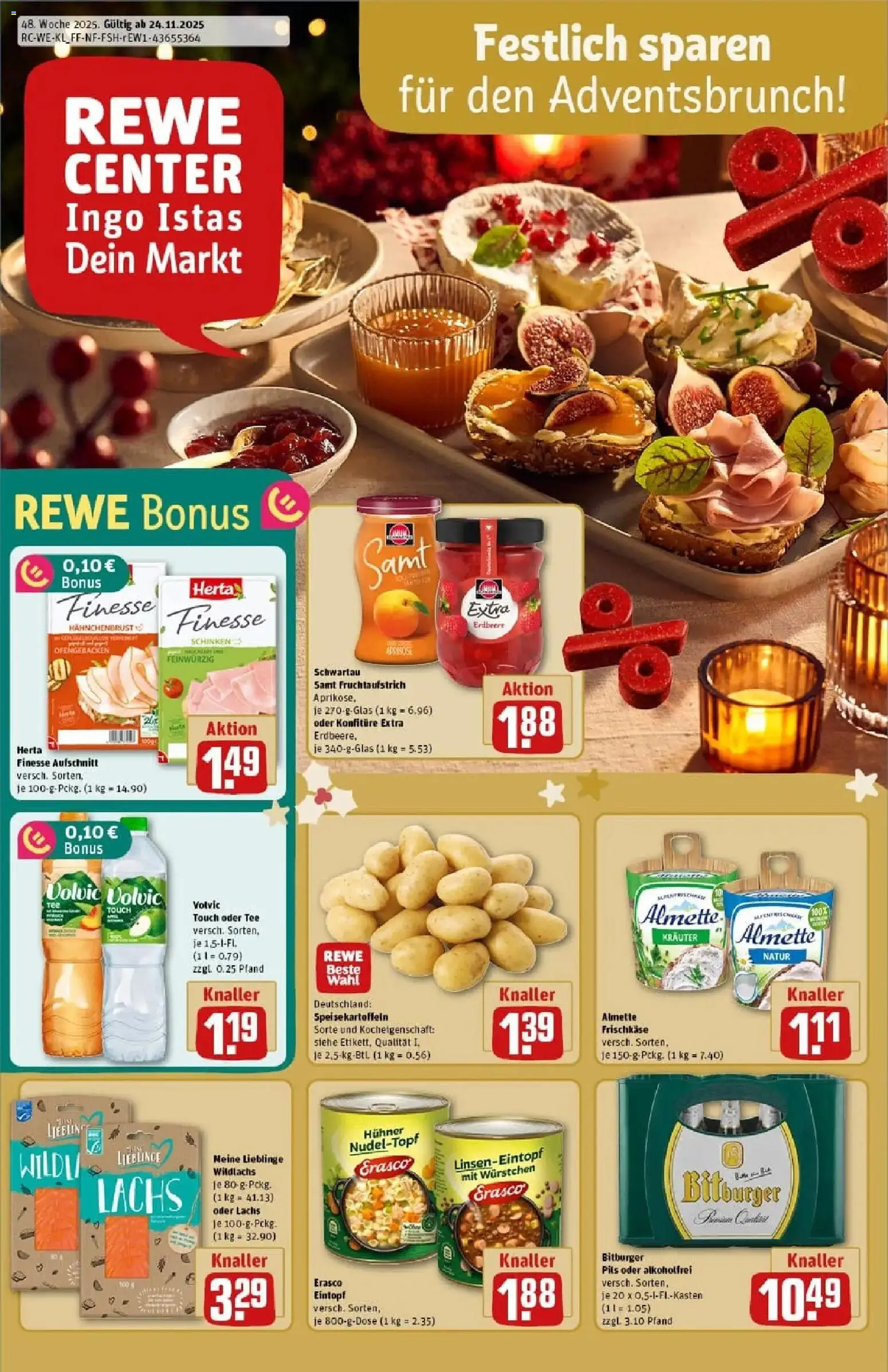 Rewe prospekt Köln / Rodenkirchen	 – gültig ab 23.11.2025 | Seite: 1 | Produkte: Schinken, Erasco, Volvic, Hahnchenbrust