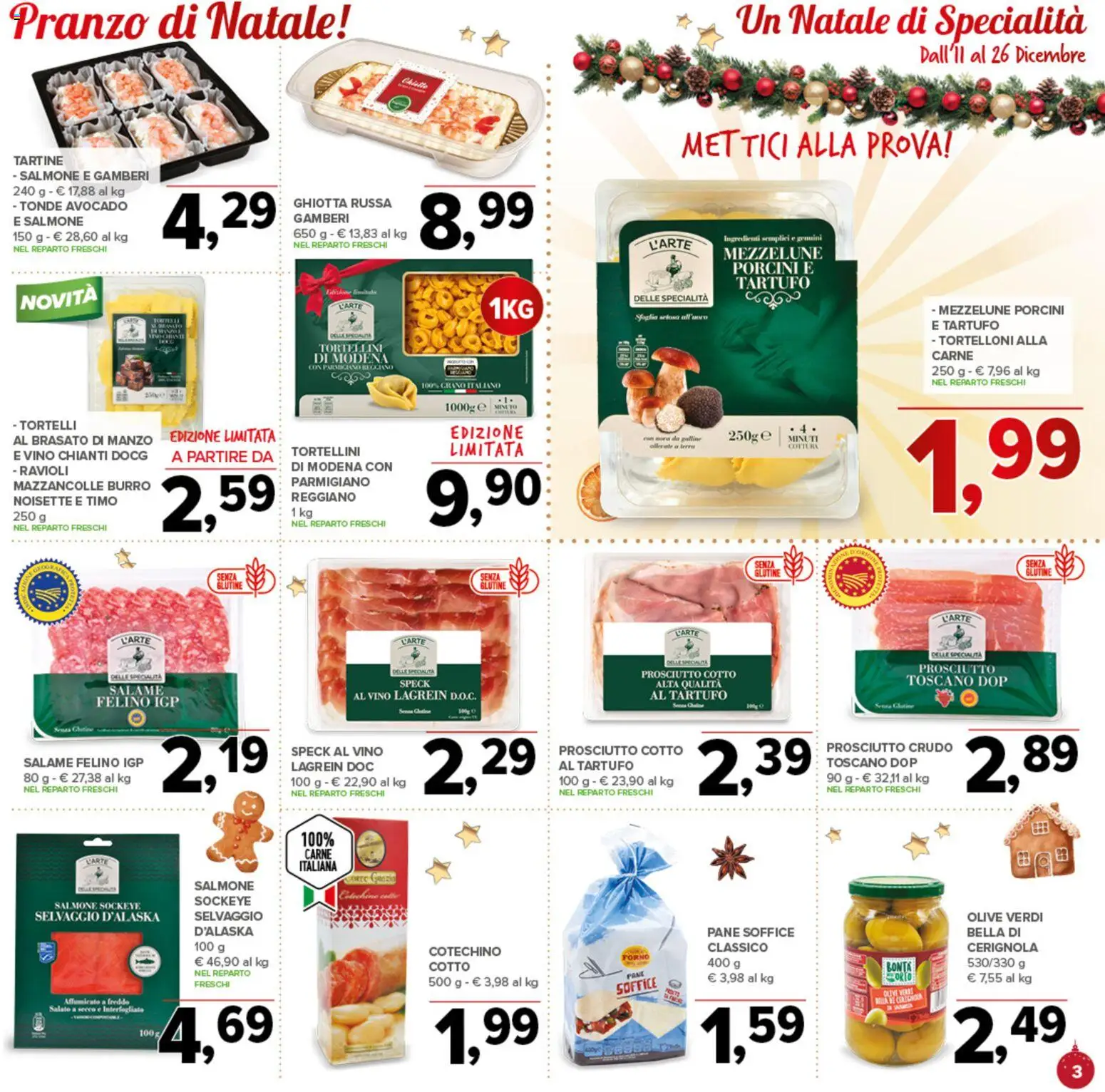 Volantino Todis del 11.12.2025 | Pagina: 3 | Prodotti: Salame, Olive, Prosciutto, Tortelloni