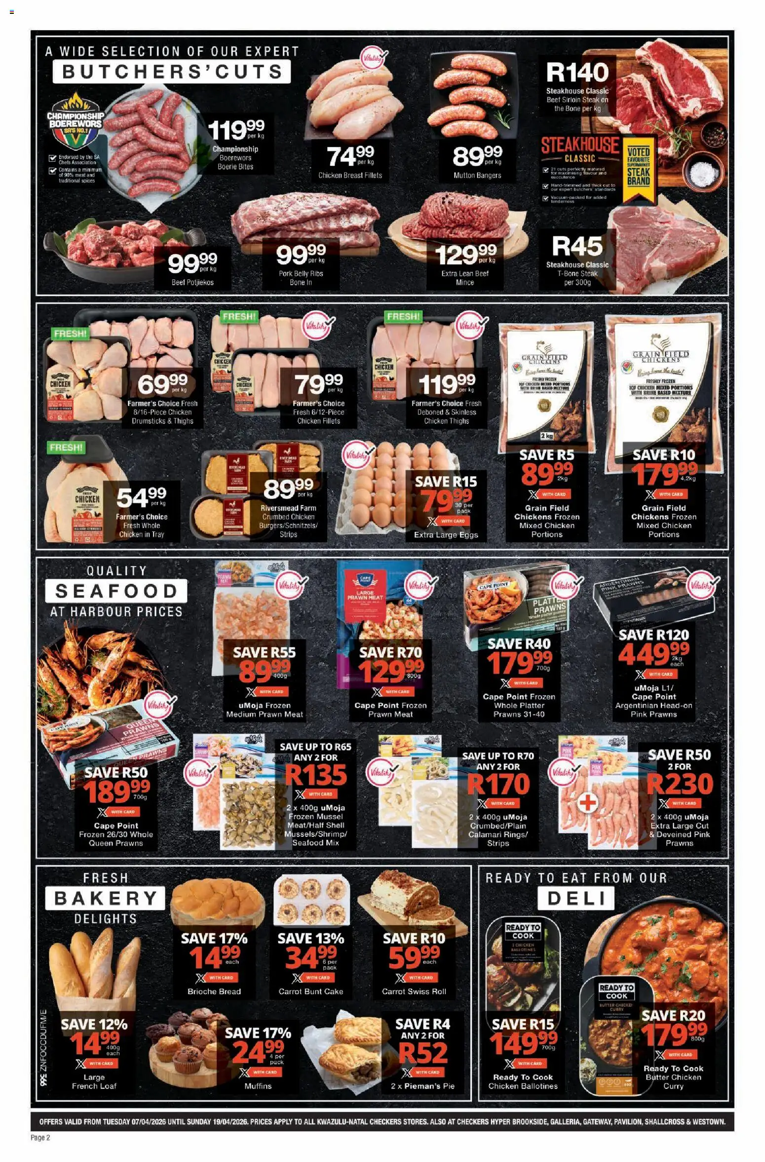 New Checkers catalogue – valid from 07.04.2026 | Page: 2 | Products: Bakery, Bread, Chicken, Pork