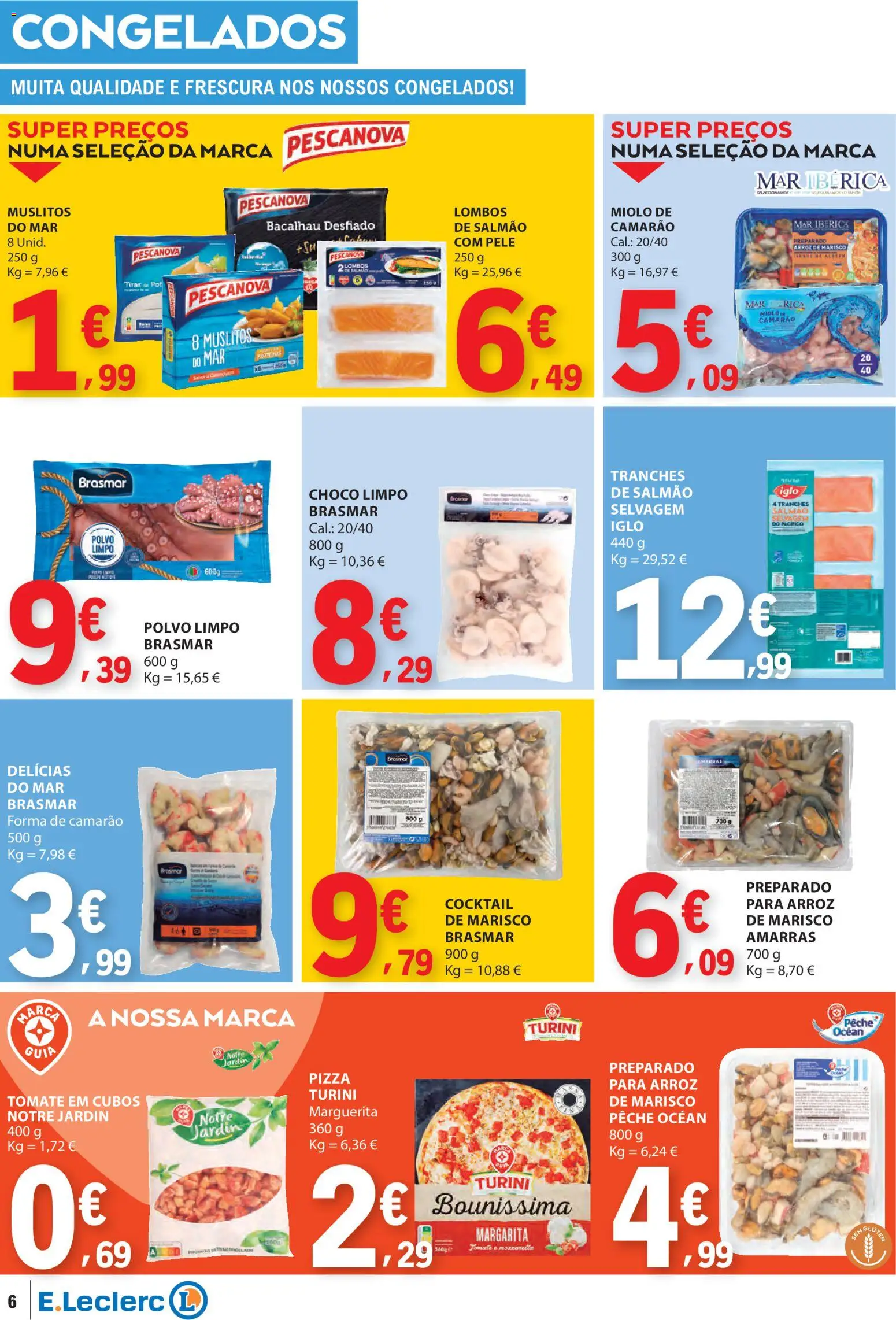 E.Leclerc folheto │ válido de 12.03.2026 | Página: 6 | Produtos: Polvo, Salmão, Pizza, Arroz
