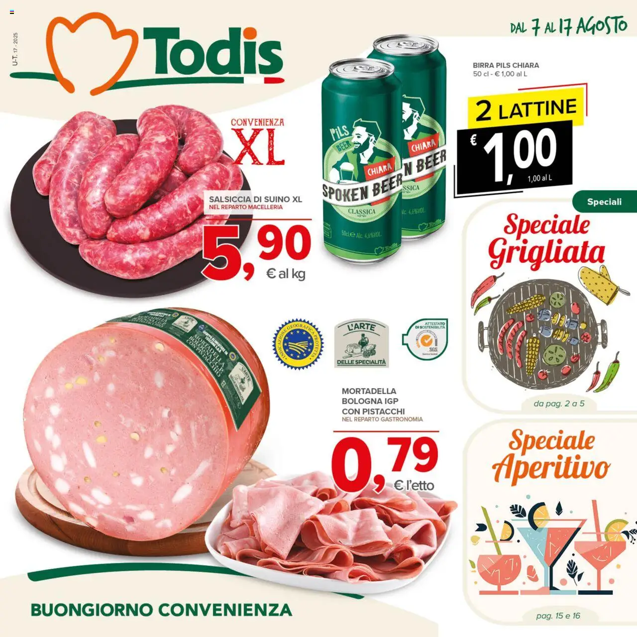 Volantino Todis del 07.08.2025 | Pagina: 1 | Prodotti: Birra, Mortadella, Pistacchi, Aperitivo