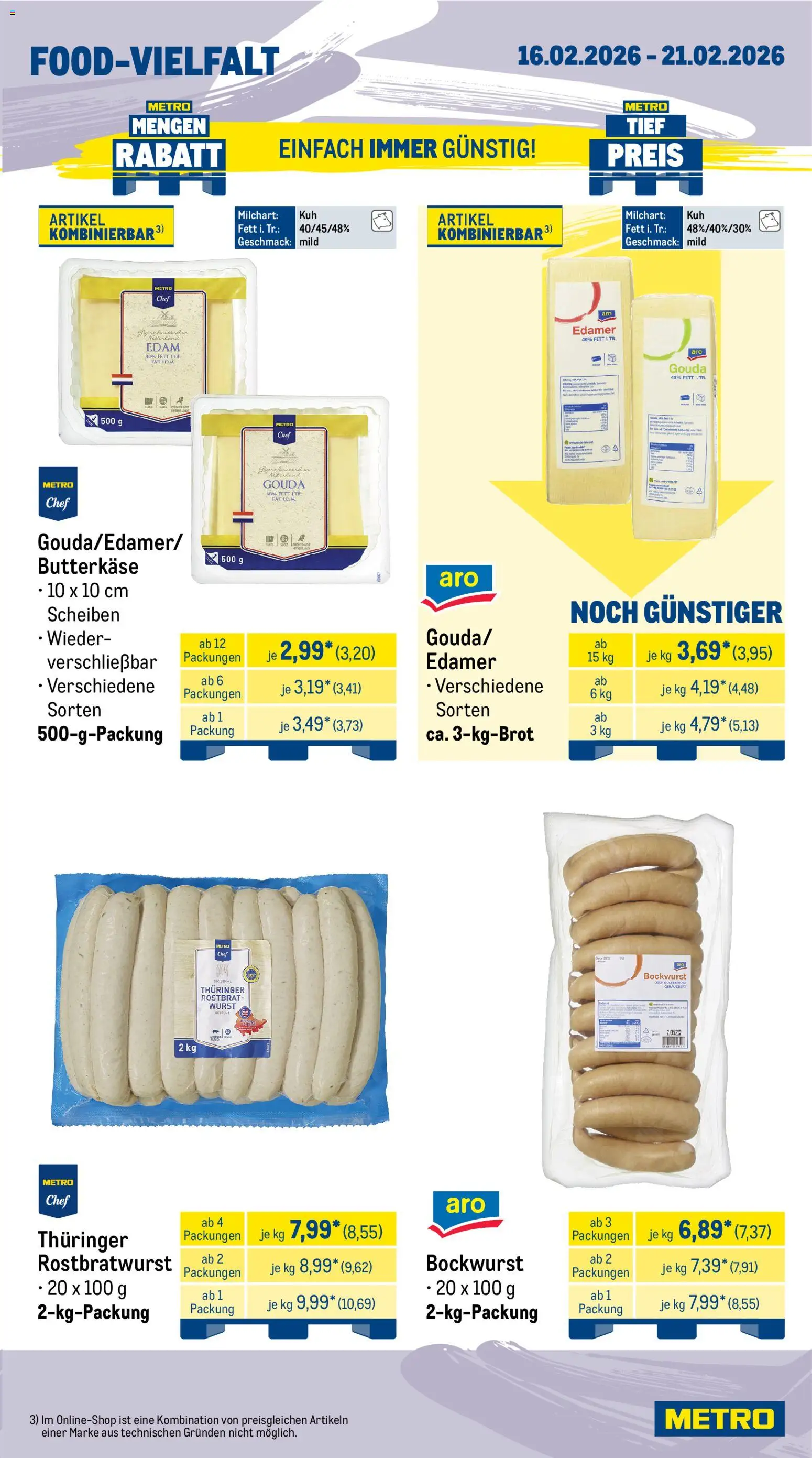 Metro Wochen-Angebote Gastro – gültig ab 16.02.2026 | Seite: 11 | Produkte: Bockwurst, Gouda, Edamer, Wurst
