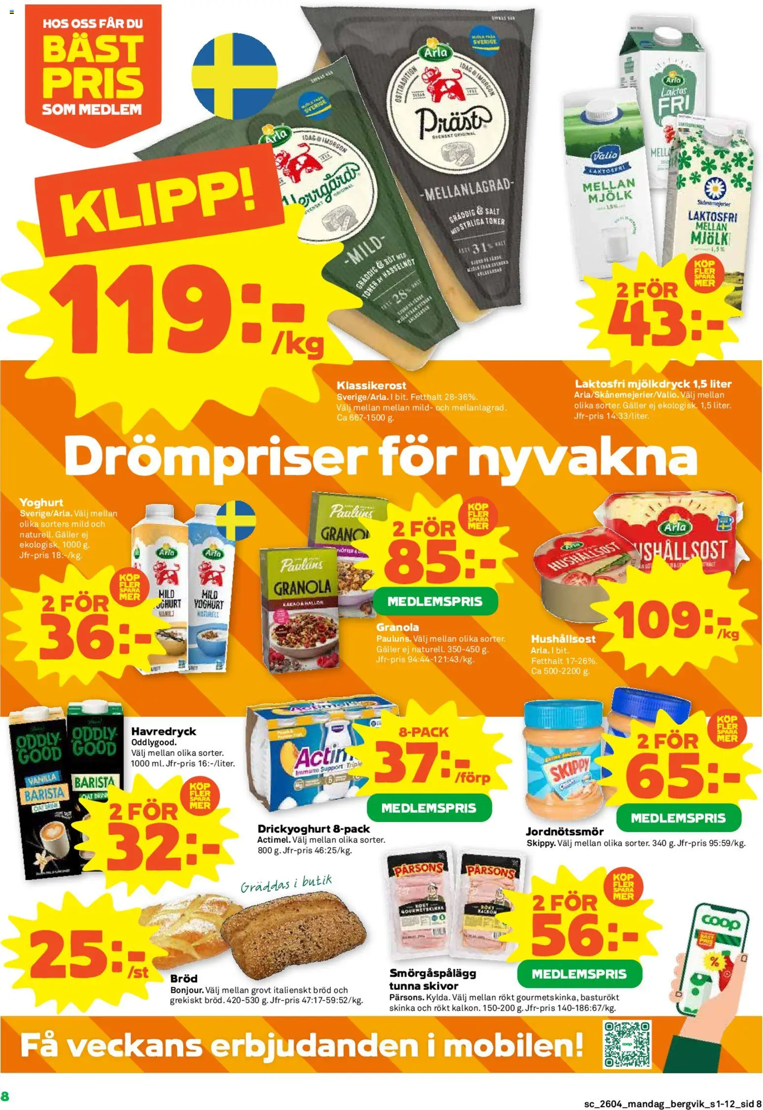 Stora Coop reklamblad aktuell från 19.01.2026 | Sida: 8 | Produkter: Salt, Smörgåspålägg, Havredryck, Skinka