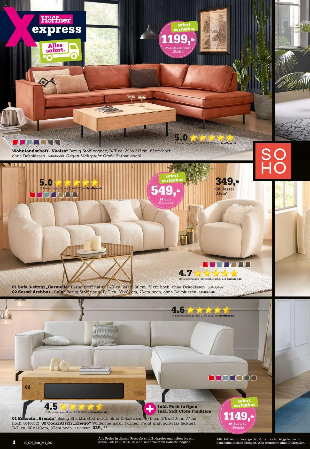 Höffner - Express Spezia - gültig ab dem 30.07.2025 | Seite: 2 | Produkte: Wohnlandschaft, Ecksofa, Sofa, Sessel
