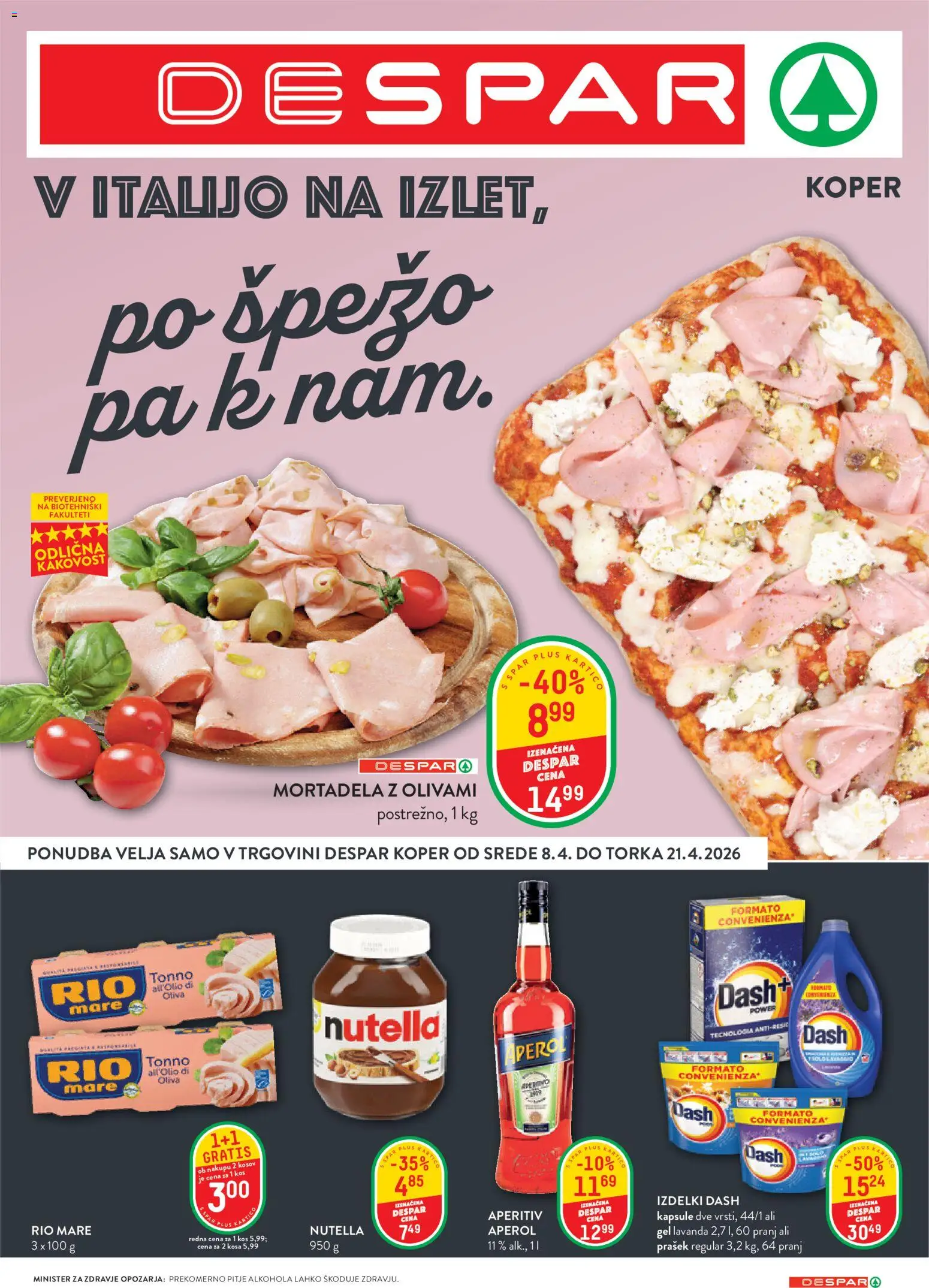 Novi Spar katalog ponudbe – veljaven od 08.04.2026 | Stran: 1 | Izdelki: Prašek, Mortadela, Kos