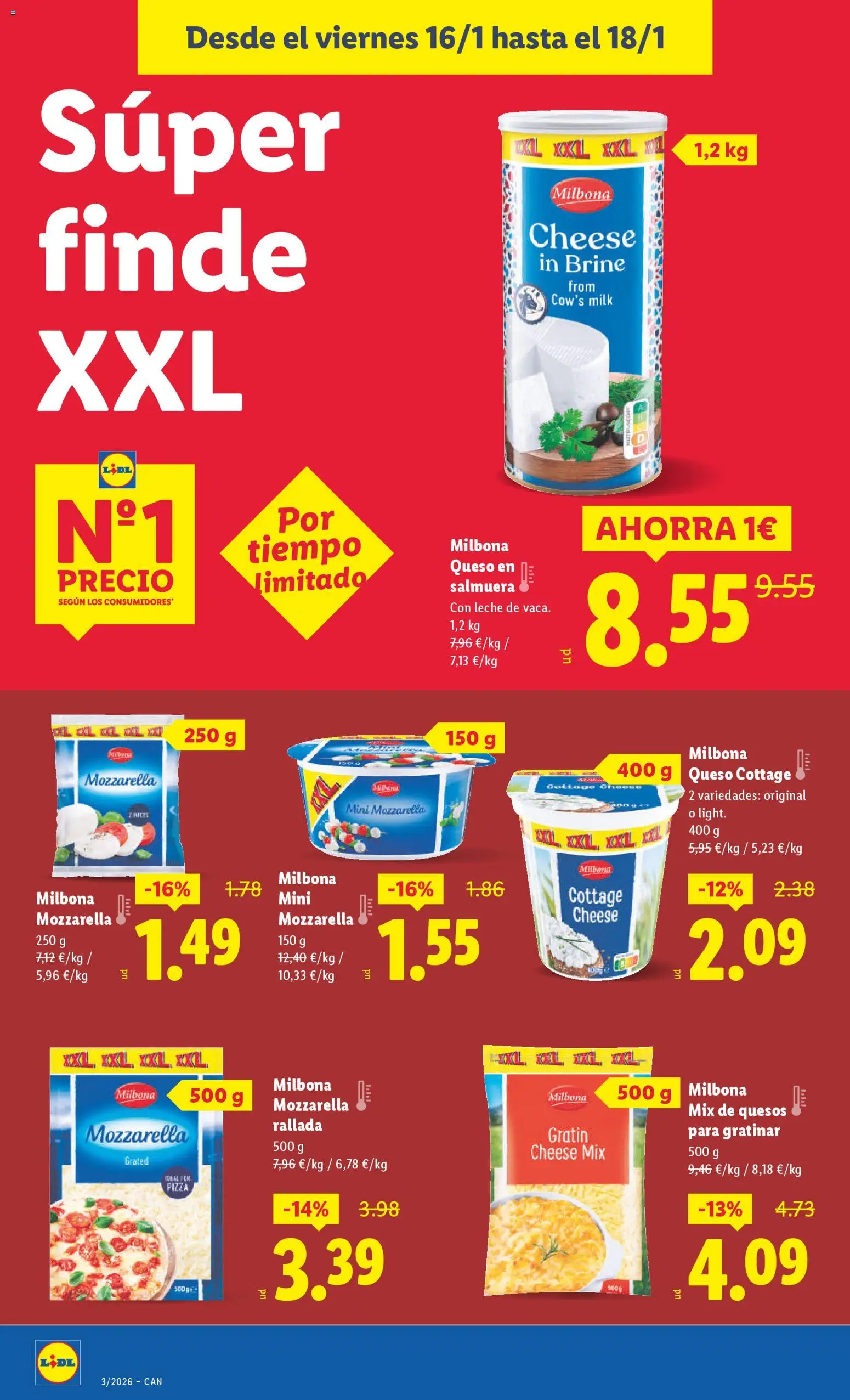 Lidl -Canarias │ válido desde el 12.01.2026 | Página: 18 | Productos: Leche, Queso, Pizza, Queso cottage