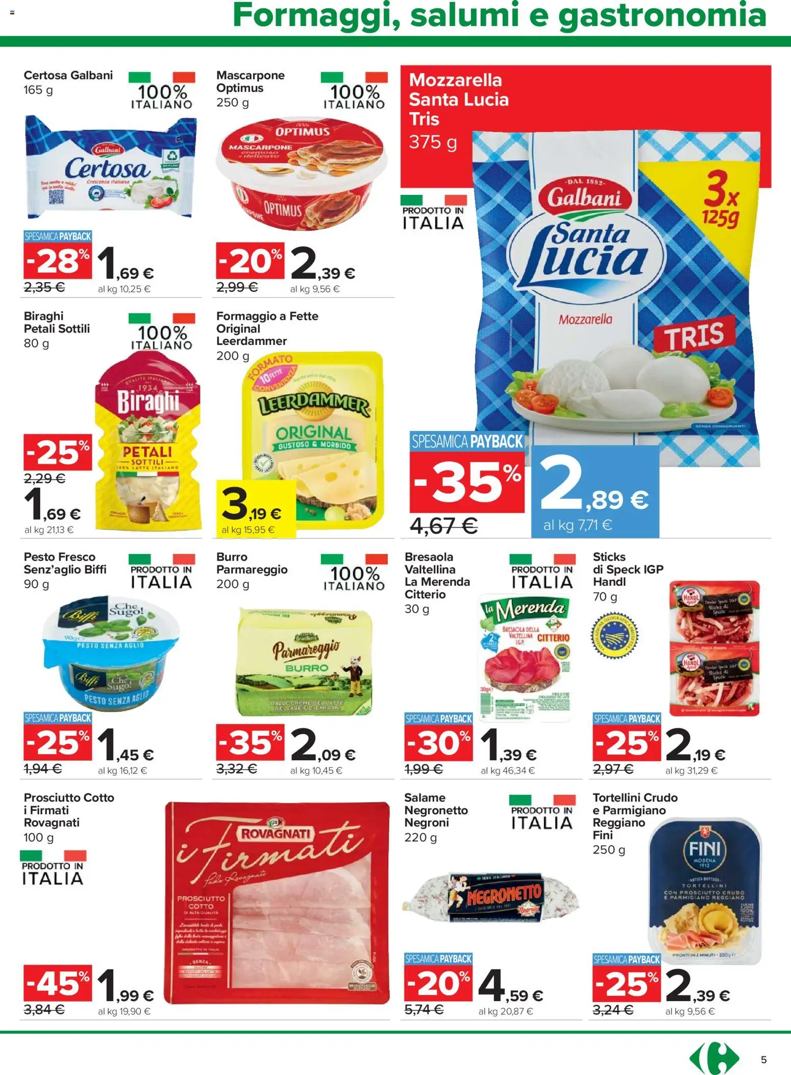 Volantino Carrefour del 23.04.2026 | Pagina: 5 | Prodotti: Speck, Mascarpone, Sugo, Parmigiano