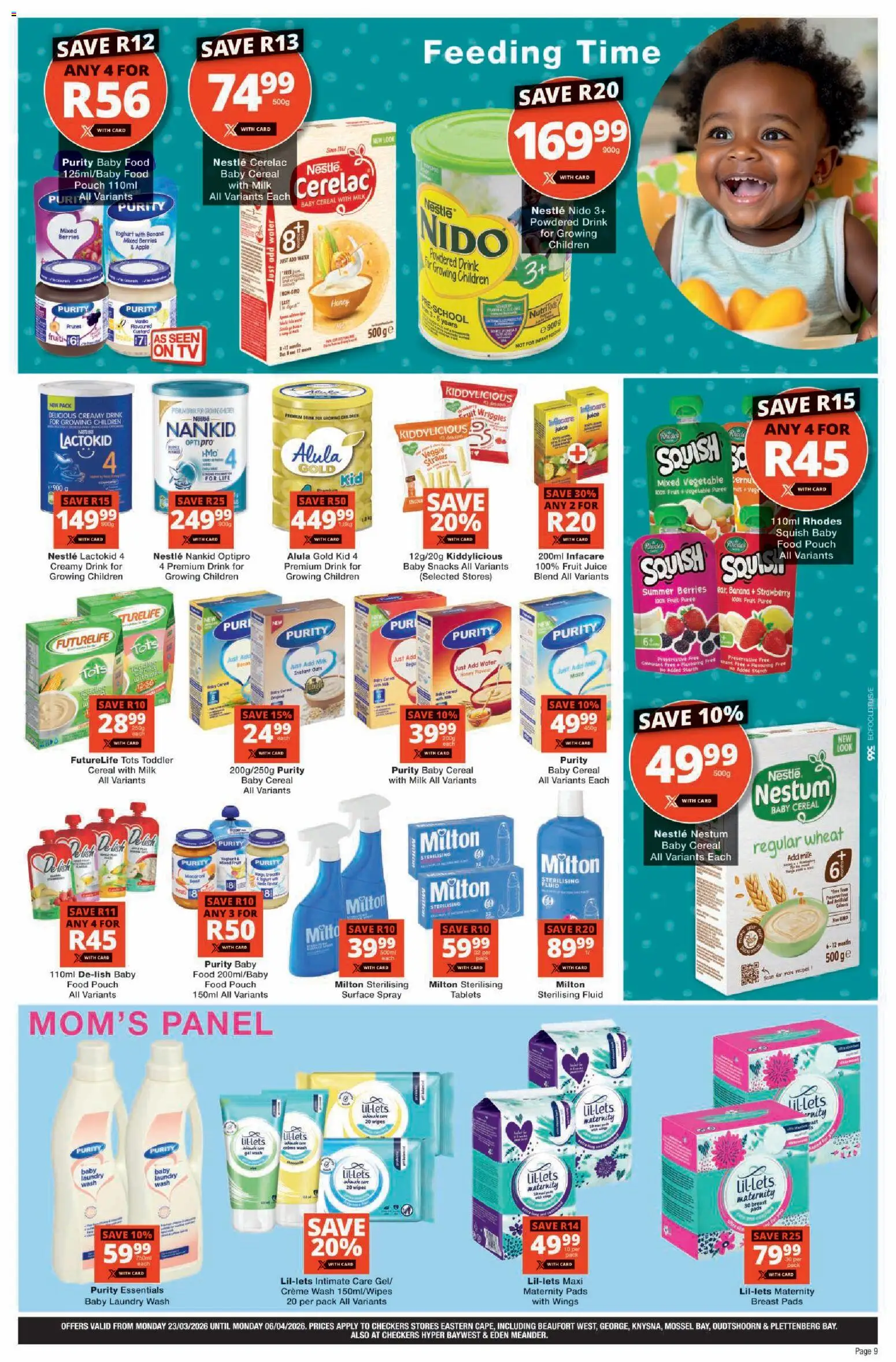 New Checkers catalogue – valid from 23.03.2026 | Page: 9 | Products: Yoghurt, TV, Preservative, Baby food