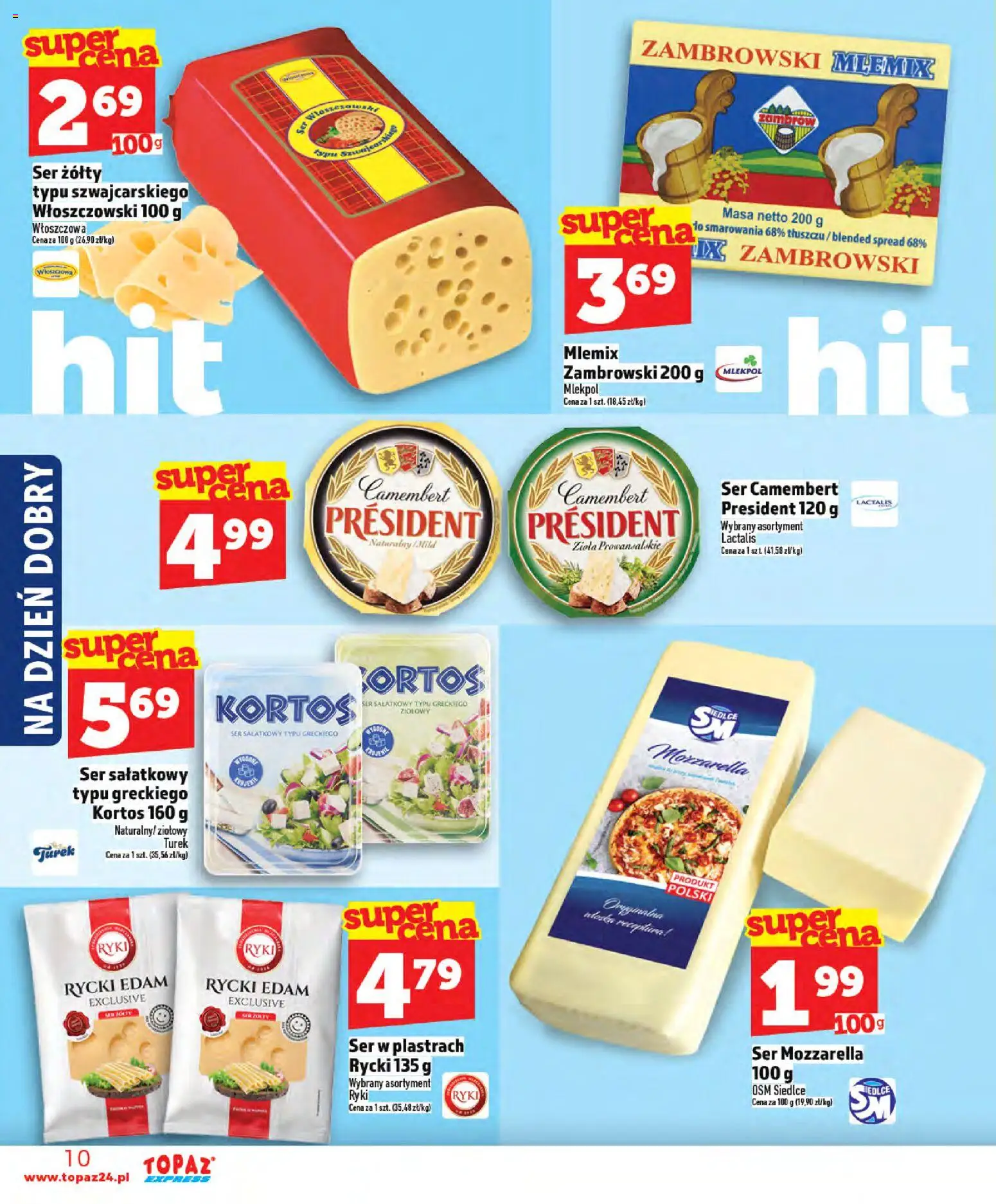 Topaz Gazetka - Express od 02.01.2026 | Strona: 10 | Produkty: Ser żółty, Ser camembert, Ser, Mozzarella