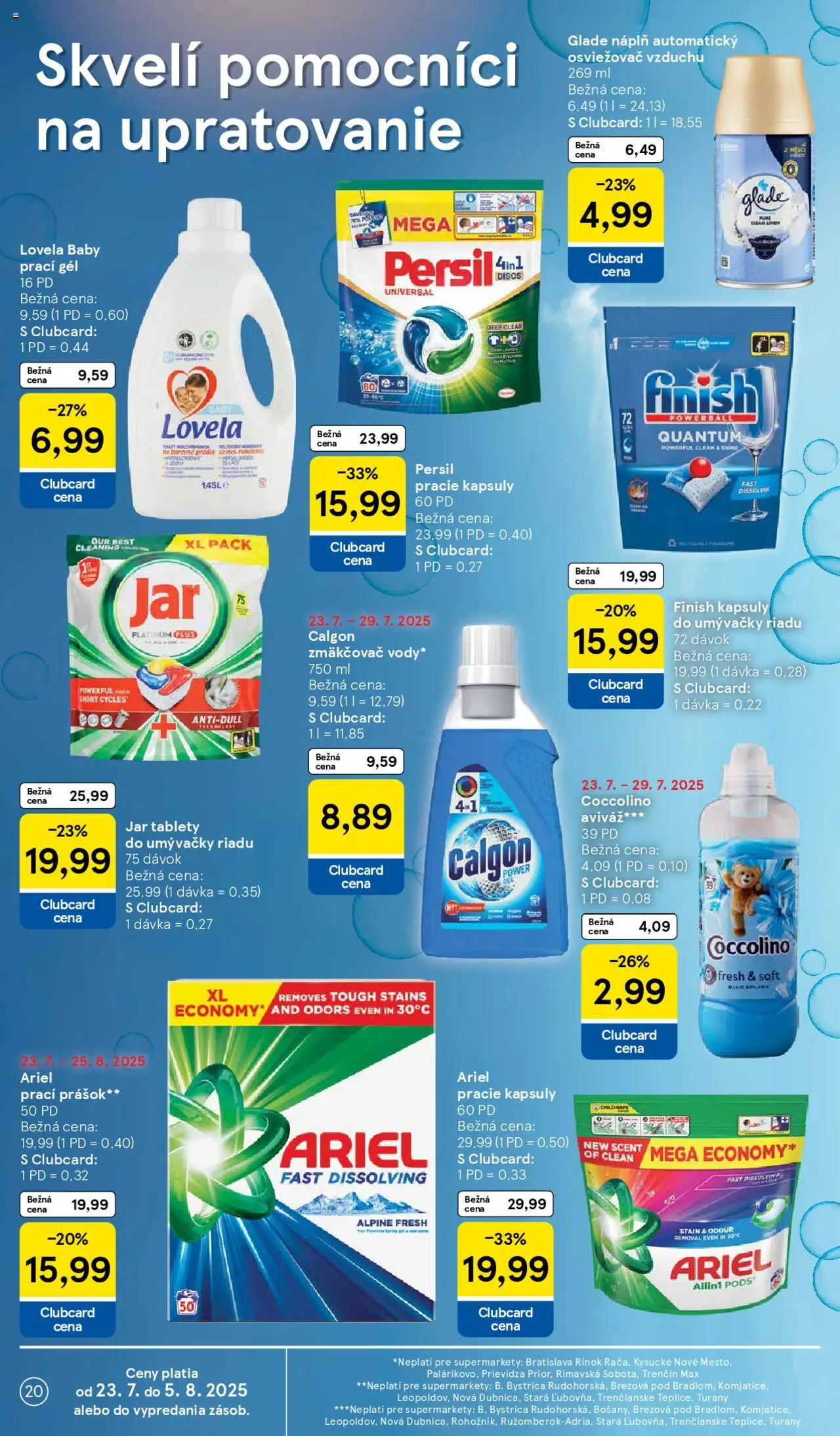 Tesco Supermarket - leták │ platný od 23.07.2025 | Strana: 20 | Produkty: Osviežovač vzduchu, Lovela, Persil, Coccolino