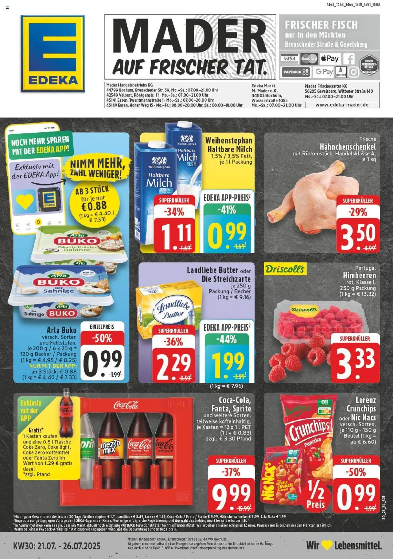 Edeka prospekt Velbert	 - gültig ab dem 20.07.2025 | Seite: 1 | Produkte: Sprite, Landliebe butter, Paprika, Uhr