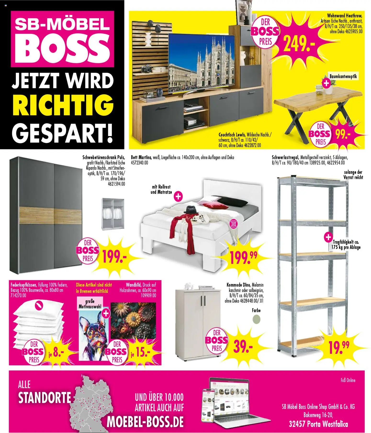 SB Möbel Boss Prospekt 	 – gültig ab 25.10.2025 | Seite: 12 | Produkte: Bett, Matratze, Kommode, Schwebetürenschrank