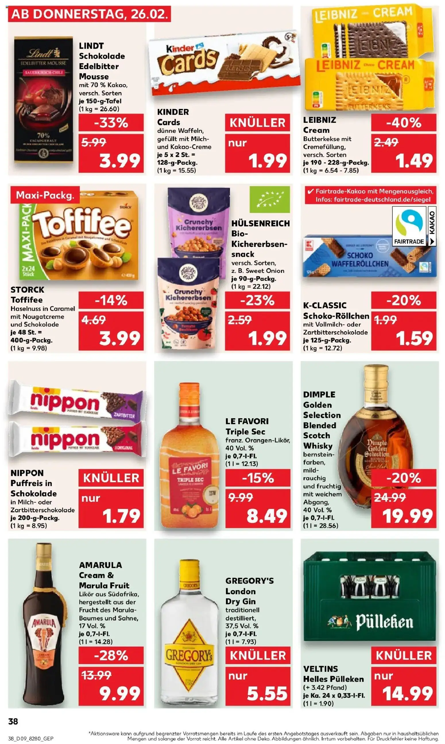 Kaufland prospekt Bremerhaven	 – gültig ab 26.02.2026 | Seite: 38 | Produkte: Whisky, Schokolade, Lindt, Veltins