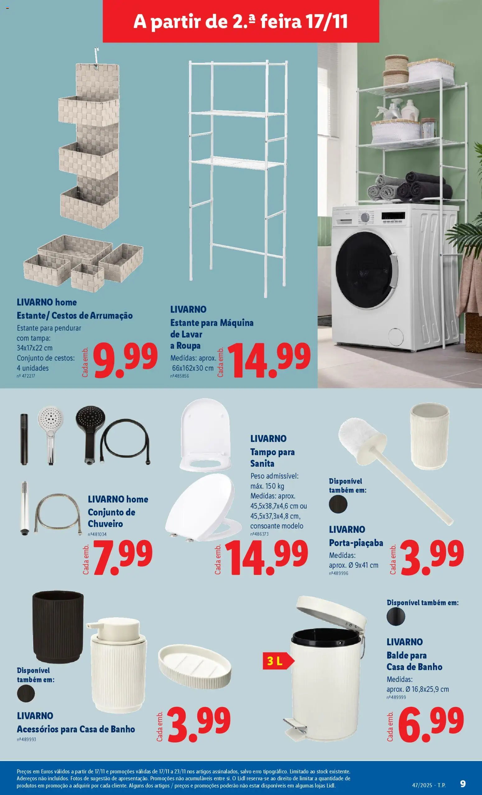 Lidl Black Friday │ válido de 17.11.2025 | Página: 9 | Produtos: Balde, Máquina de lavar, Chuveiro, Banho