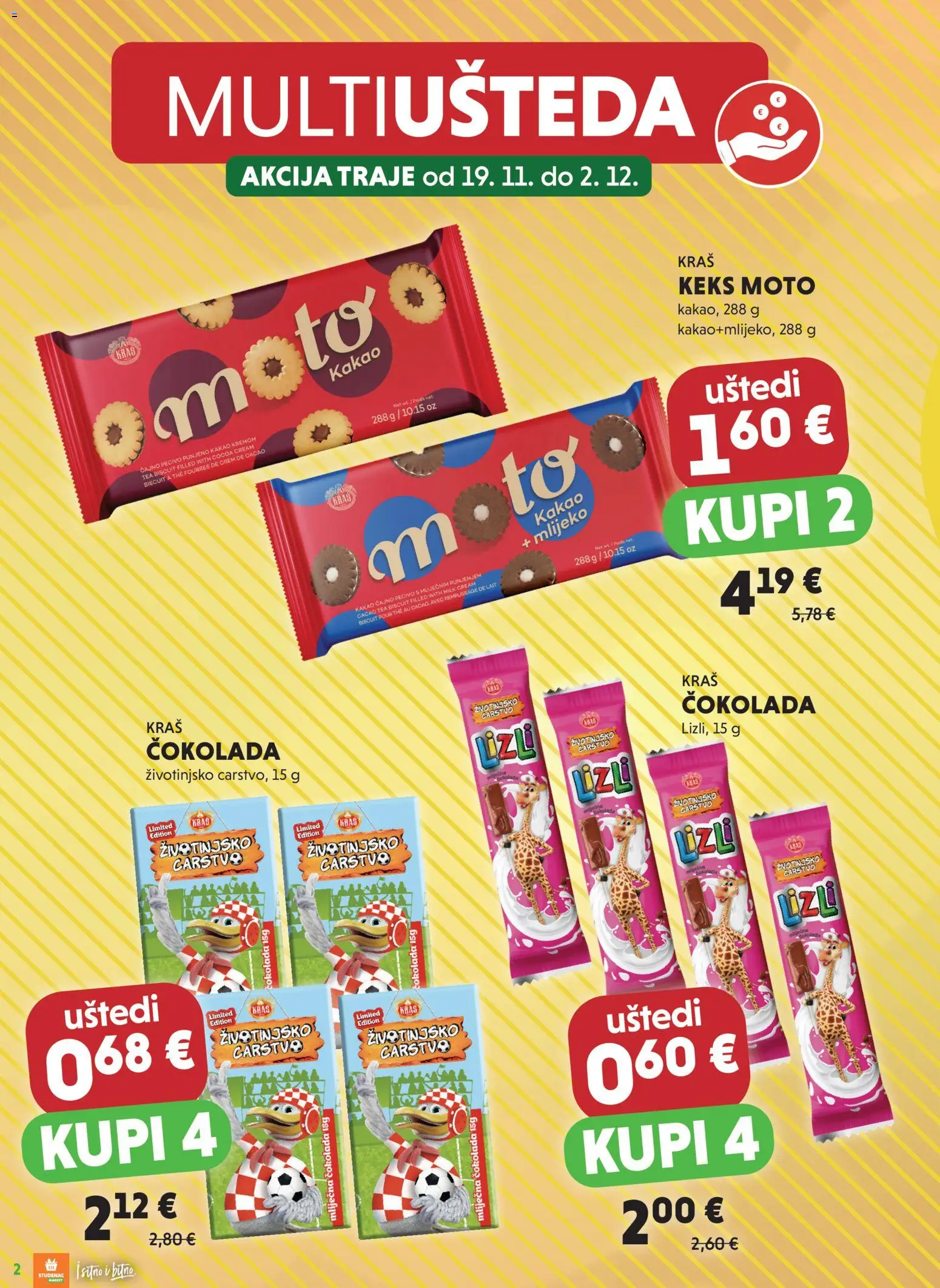 Studenac katalog | vrijedi od 19.11.2025 | Stranica: 2 | Proizvodi: Mlijeko, Čokolada, Keks, Pecivo