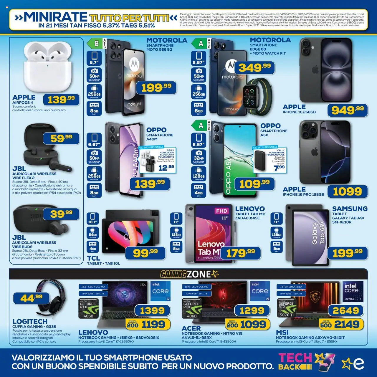 Volantino Euronics del 04.08.2025 | Pagina: 5 | Prodotti: Notebook, Tablet, Airpods, Samsung