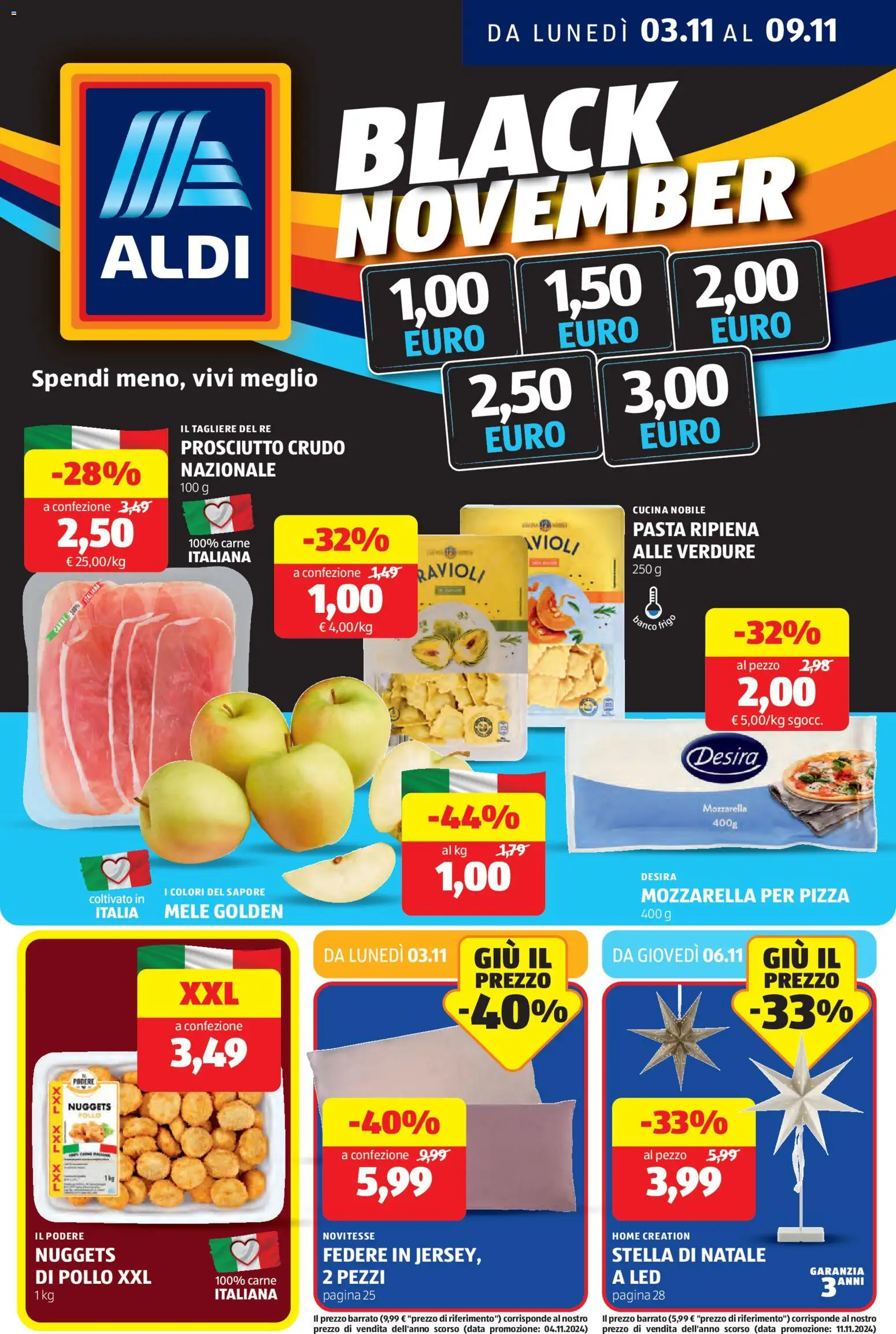 Volantino Aldi del 03.11.2025 | Pagina: 1 | Prodotti: Pollo, Verdure, Ravioli, Tagliere