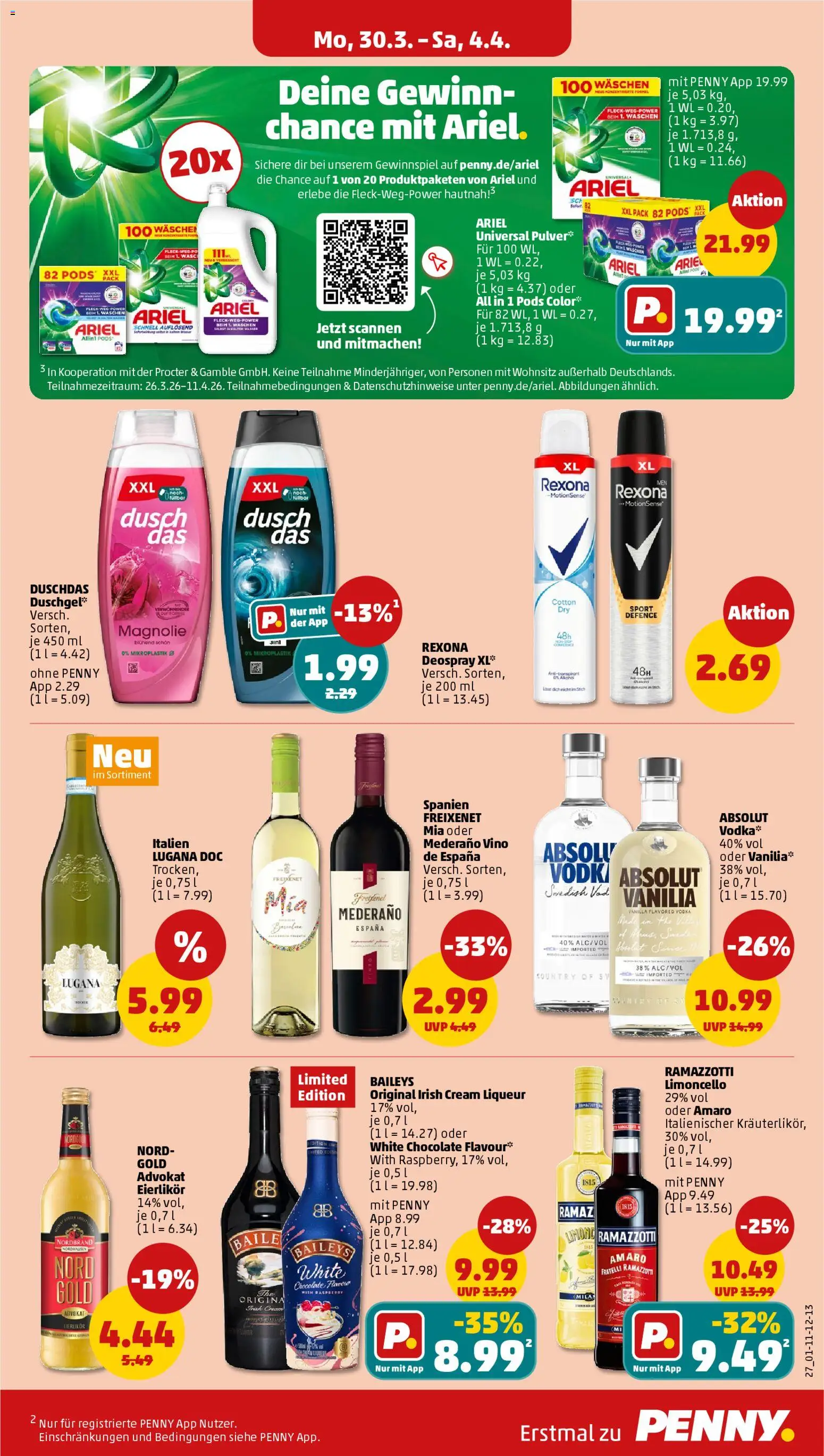 Penny Prospekt 	 – gültig ab 30.03.2026 | Seite: 29 | Produkte: Freixenet, Duschdas, Deospray, Baileys