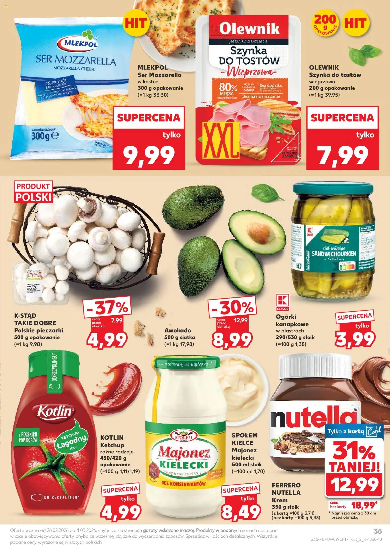 Kaufland Polsko leták od 26.02.2026 | Strana: 35 | Produkty: Krém, Karty, Mozzarella, Nutella