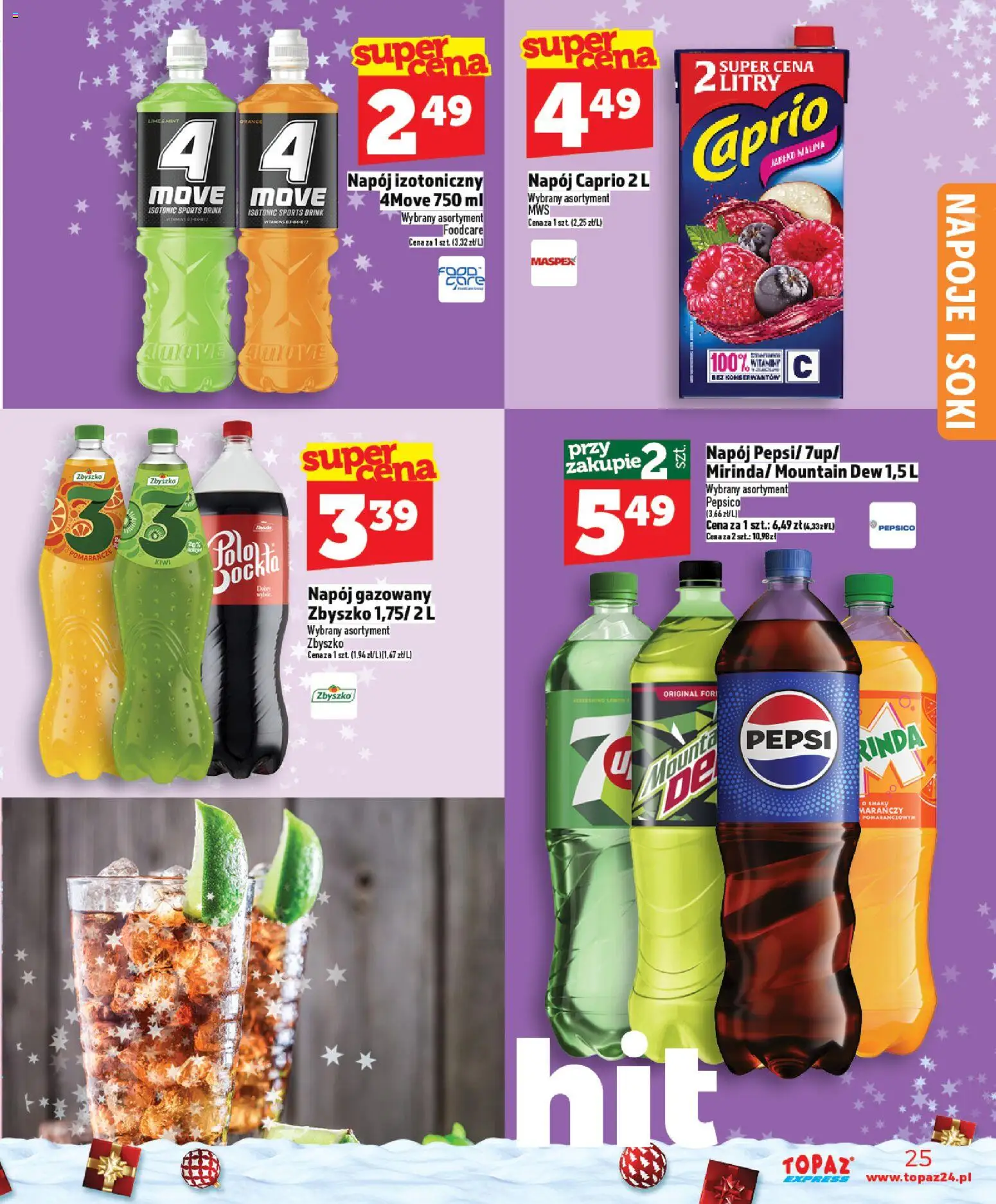 Topaz Gazetka - Express od 11.12.2025 | Strona: 25 | Produkty: Malina, Pepsi, Soki, Kiwi